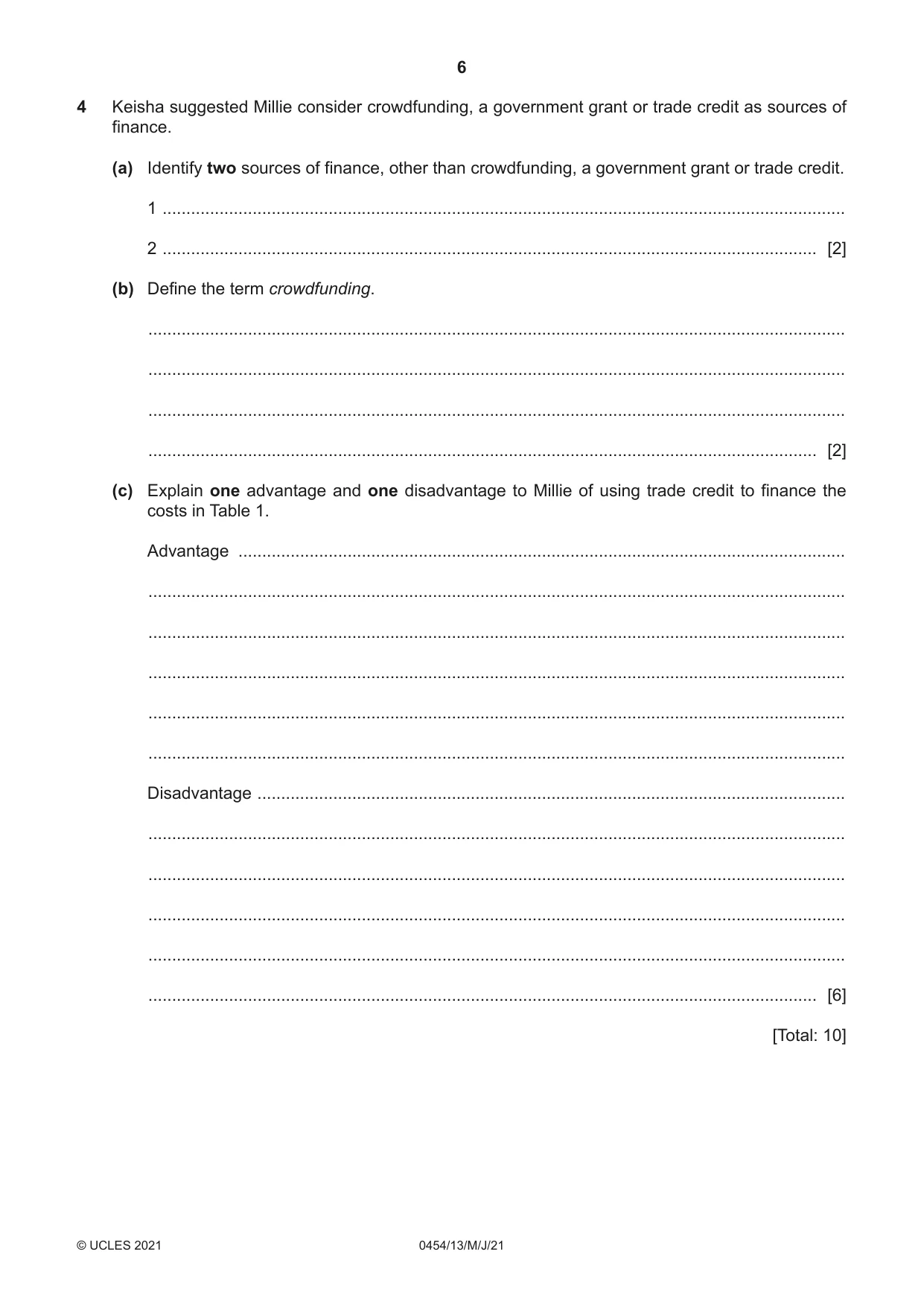 Cambridge IGCSE Enterprise 0454 2021 May/June Paper 1 · Variant 3 question paper, page 6 of 16