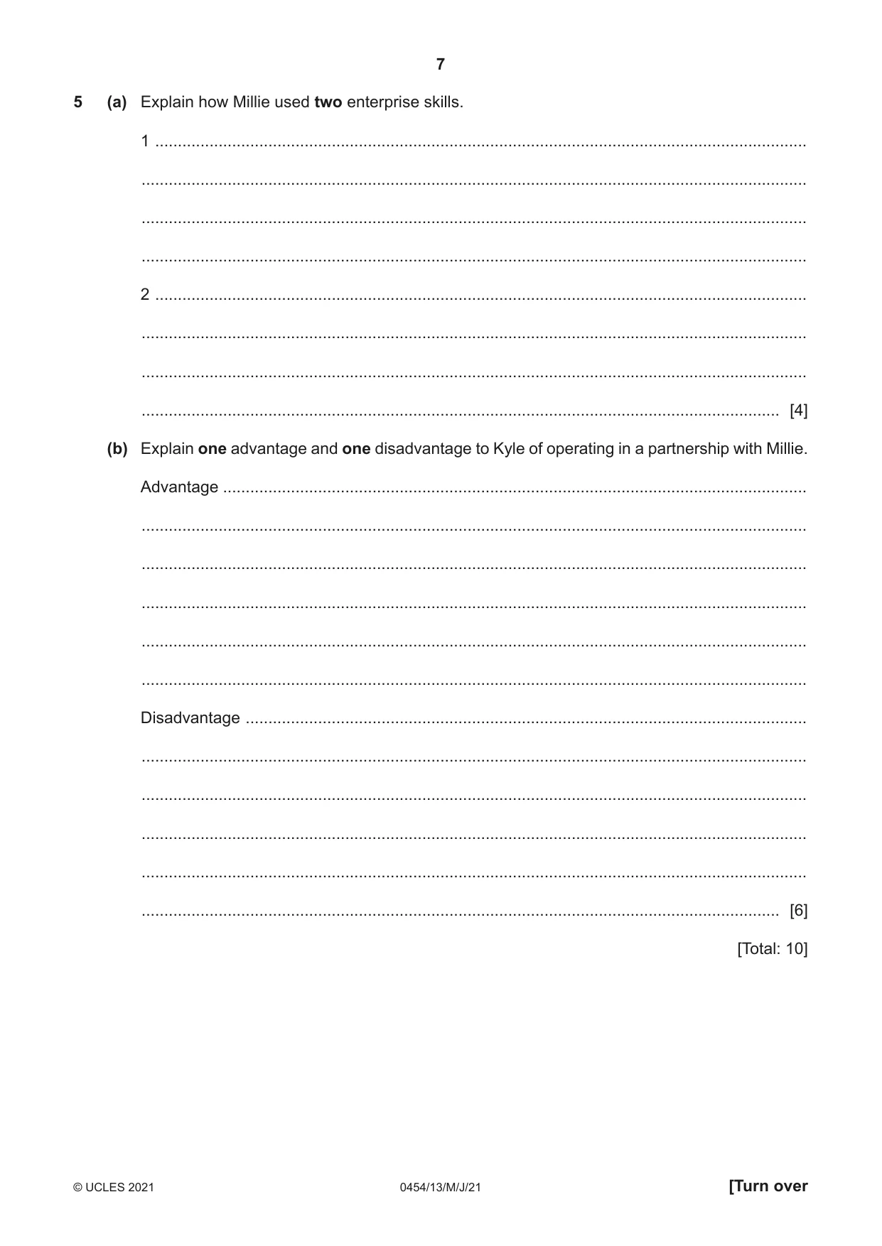 Cambridge IGCSE Enterprise 0454 2021 May/June Paper 1 · Variant 3 question paper, page 7 of 16