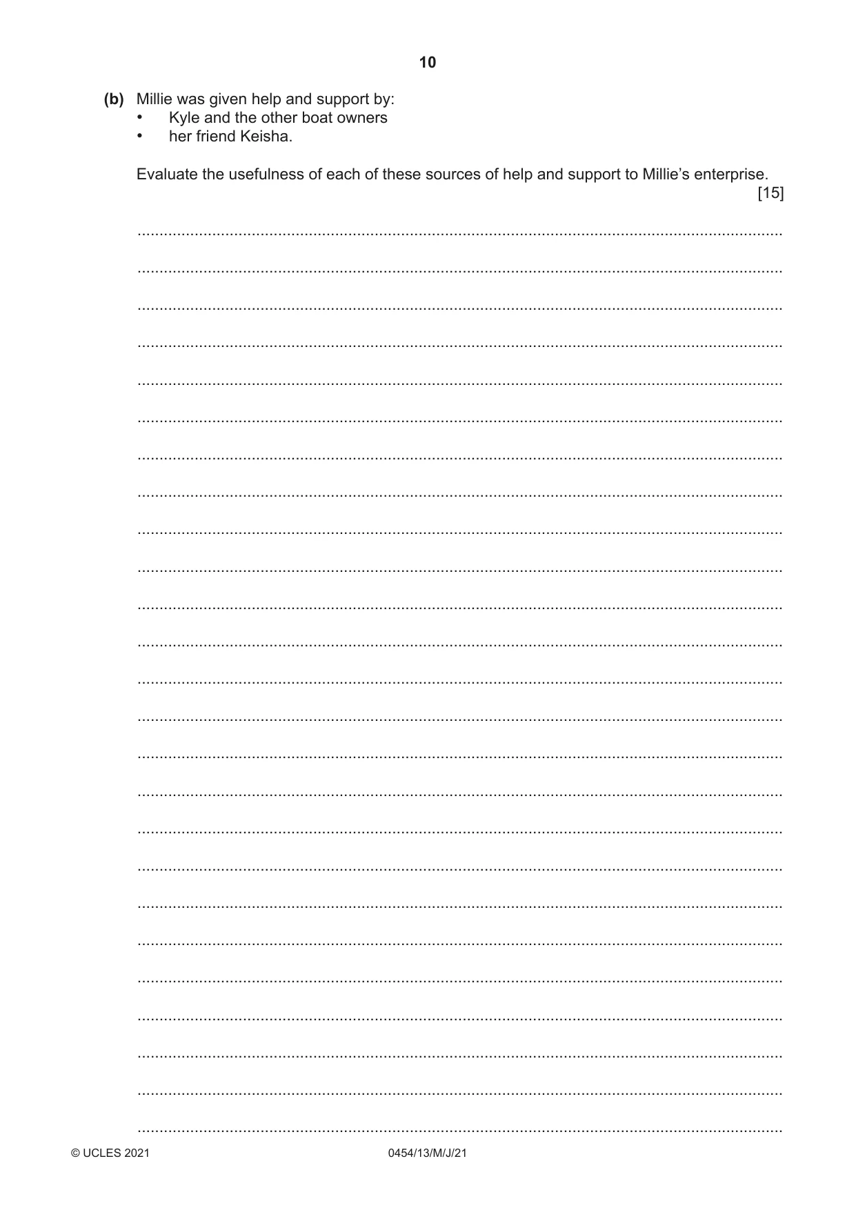 Cambridge IGCSE Enterprise 0454 2021 May/June Paper 1 · Variant 3 question paper, page 10 of 16