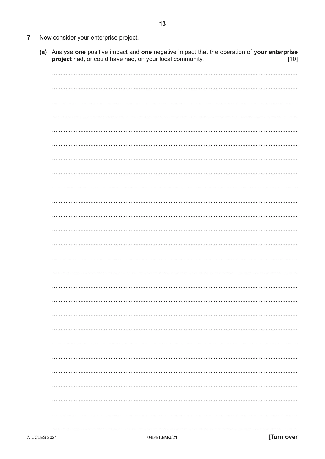 Cambridge IGCSE Enterprise 0454 2021 May/June Paper 1 · Variant 3 question paper, page 13 of 16