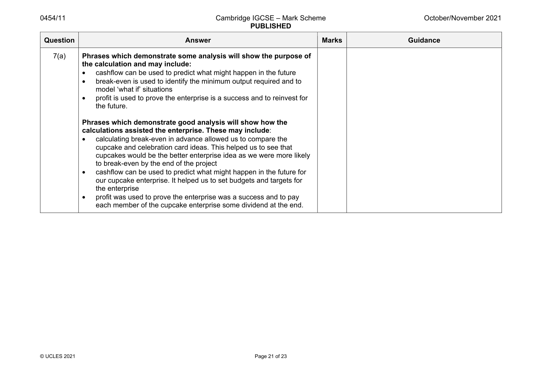 Mark scheme, page 21 of 23