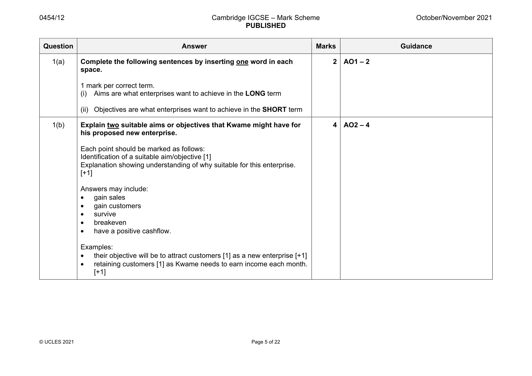 Mark scheme, page 5 of 22