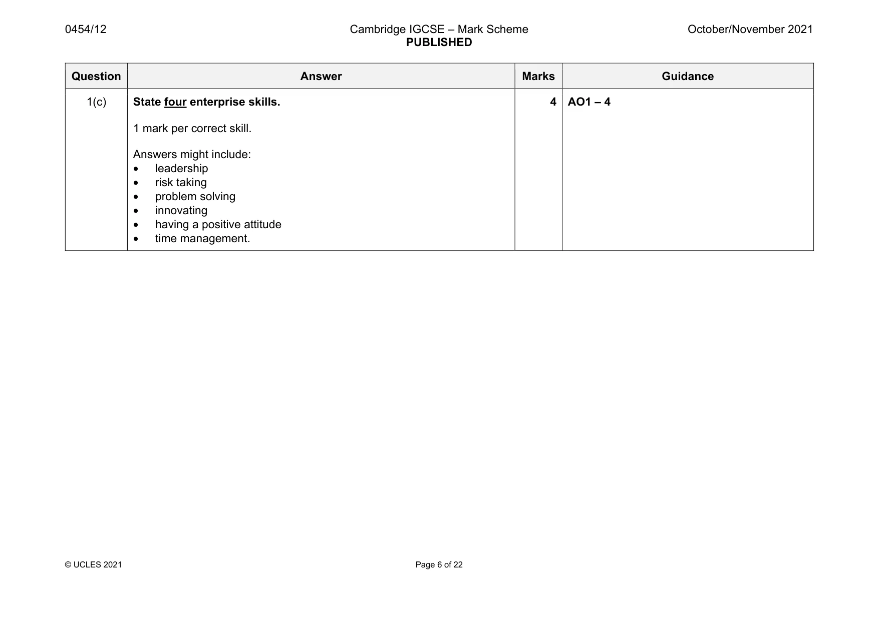 Mark scheme, page 6 of 22