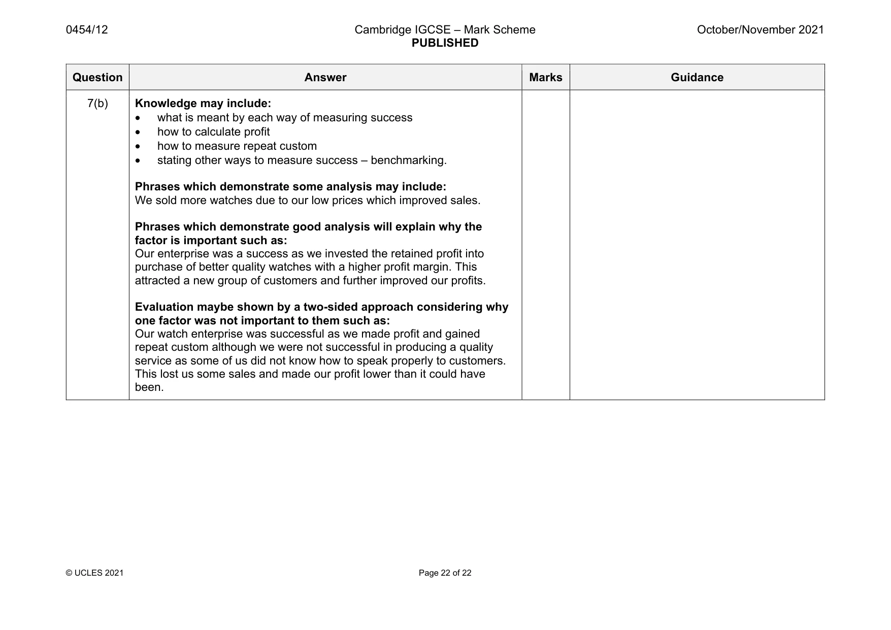 Mark scheme, page 22 of 22