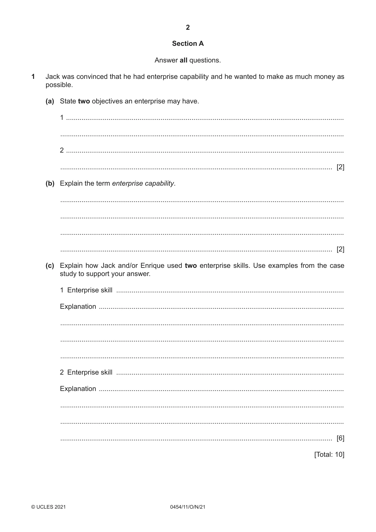 Cambridge IGCSE Enterprise 0454 2021 Oct/Nov Paper 1 · Variant 1 question paper, page 2 of 16