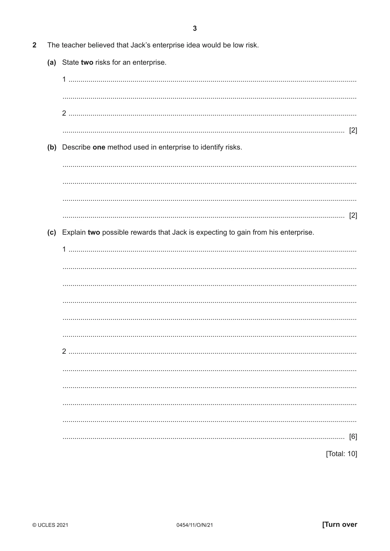 Cambridge IGCSE Enterprise 0454 2021 Oct/Nov Paper 1 · Variant 1 question paper, page 3 of 16