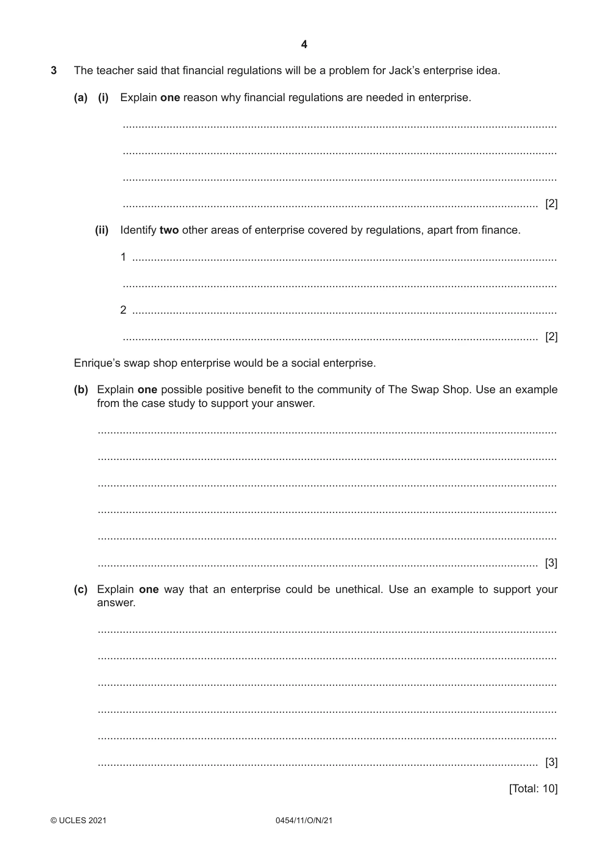 Cambridge IGCSE Enterprise 0454 2021 Oct/Nov Paper 1 · Variant 1 question paper, page 4 of 16