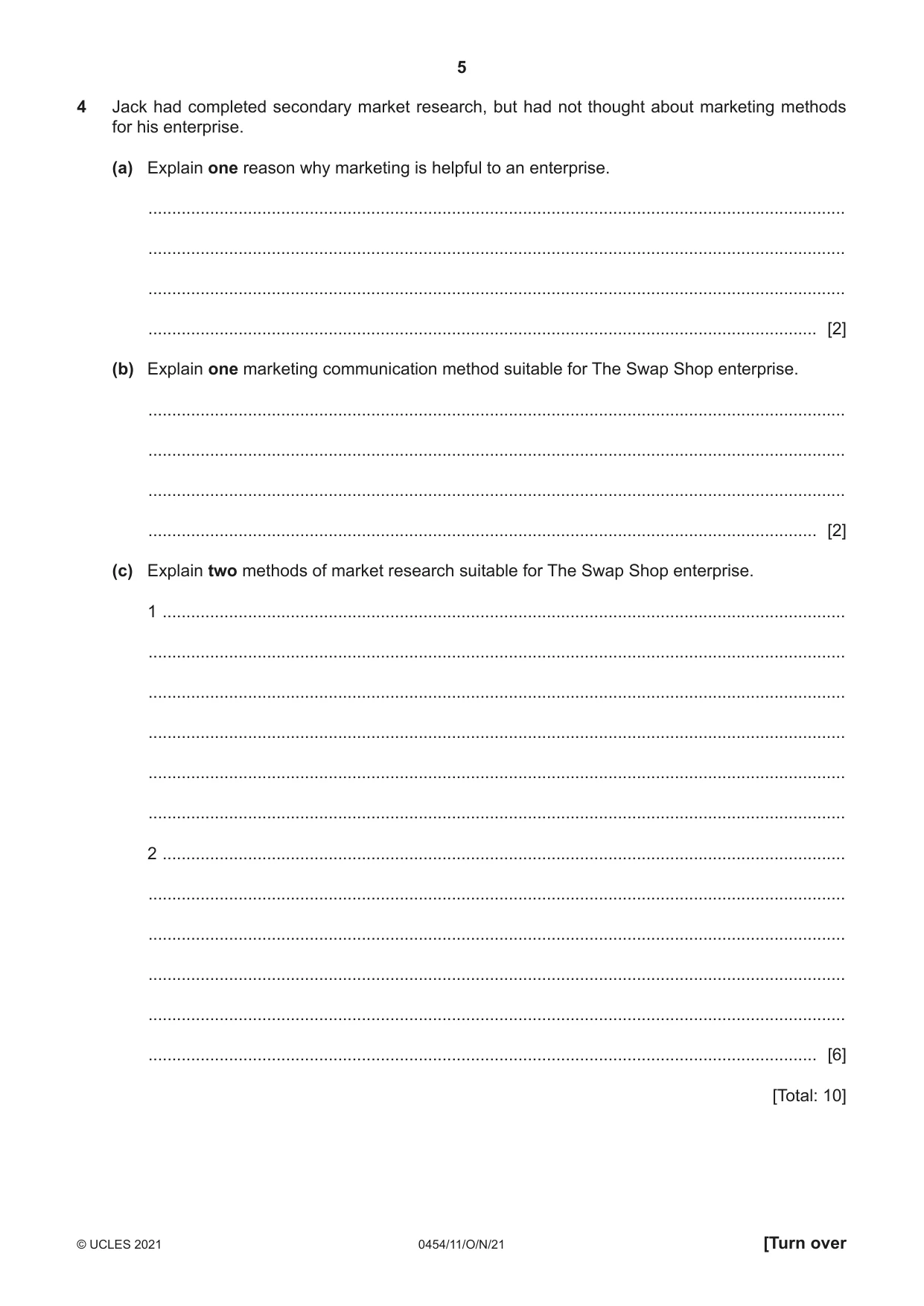 Cambridge IGCSE Enterprise 0454 2021 Oct/Nov Paper 1 · Variant 1 question paper, page 5 of 16