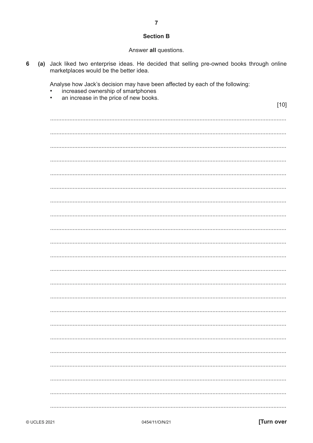 Cambridge IGCSE Enterprise 0454 2021 Oct/Nov Paper 1 · Variant 1 question paper, page 7 of 16