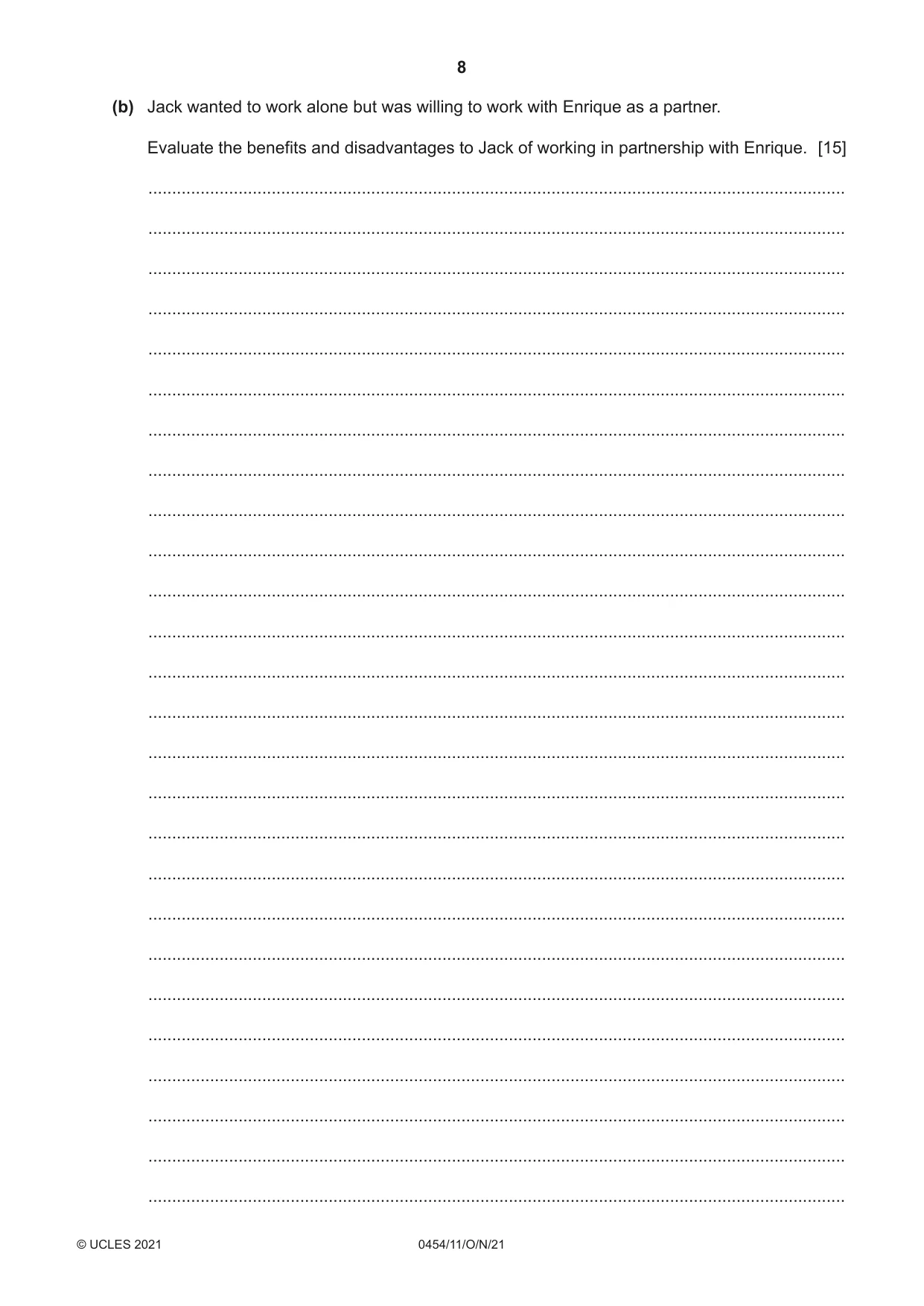 Cambridge IGCSE Enterprise 0454 2021 Oct/Nov Paper 1 · Variant 1 question paper, page 8 of 16