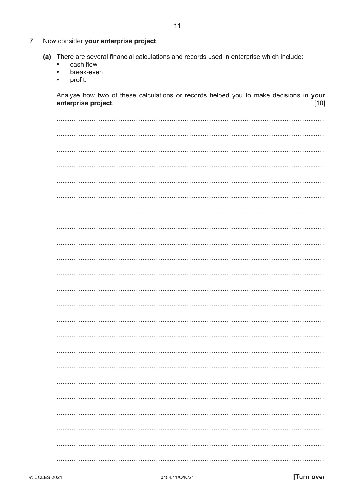 Cambridge IGCSE Enterprise 0454 2021 Oct/Nov Paper 1 · Variant 1 question paper, page 11 of 16