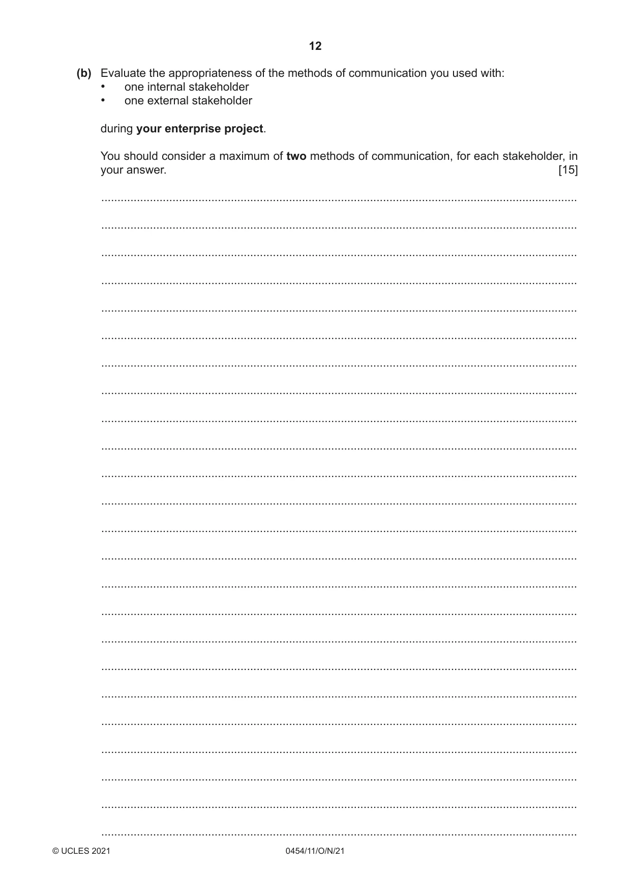 Cambridge IGCSE Enterprise 0454 2021 Oct/Nov Paper 1 · Variant 1 question paper, page 12 of 16