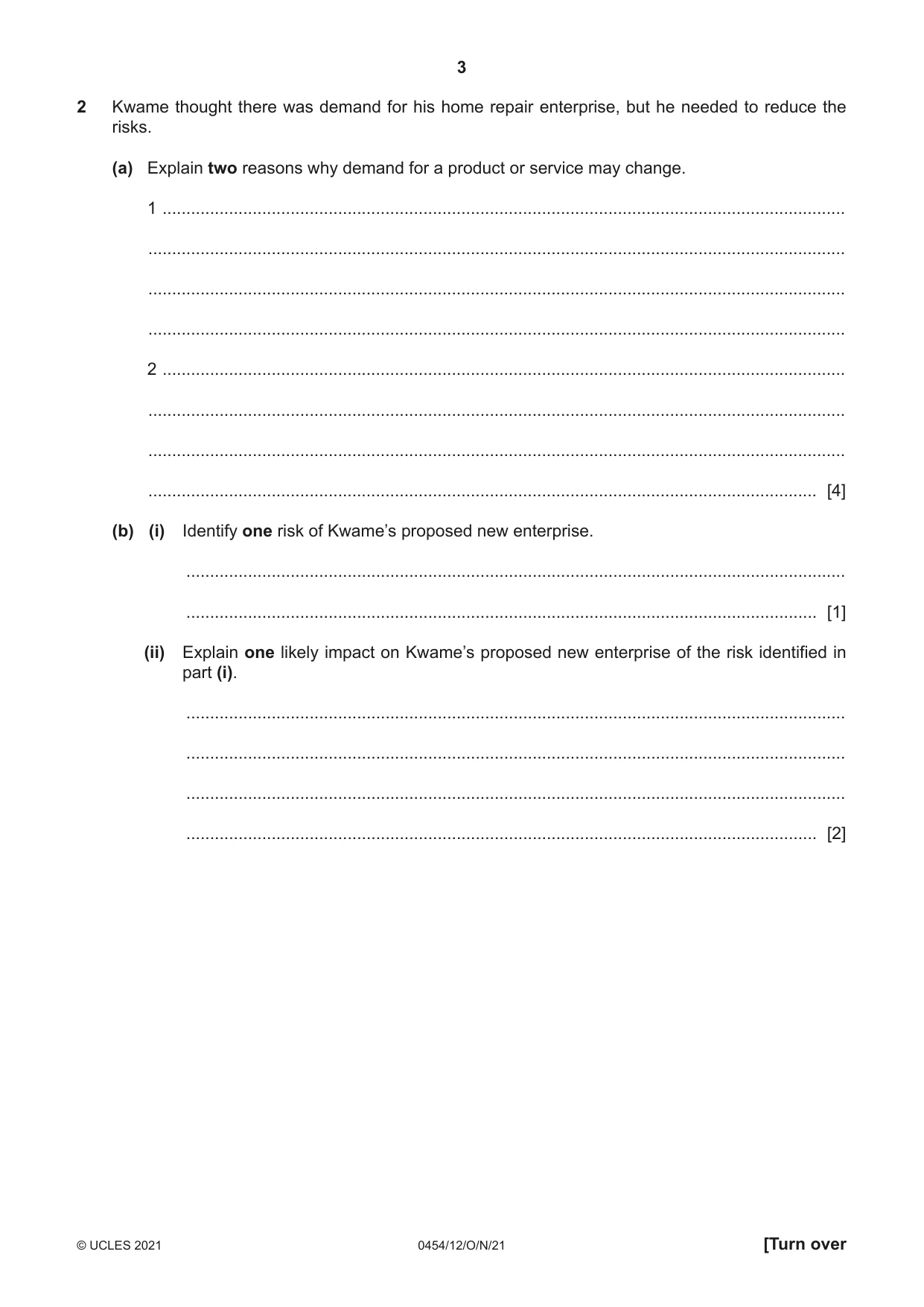 Cambridge IGCSE Enterprise 0454 2021 Oct/Nov Paper 1 · Variant 2 question paper, page 3 of 16