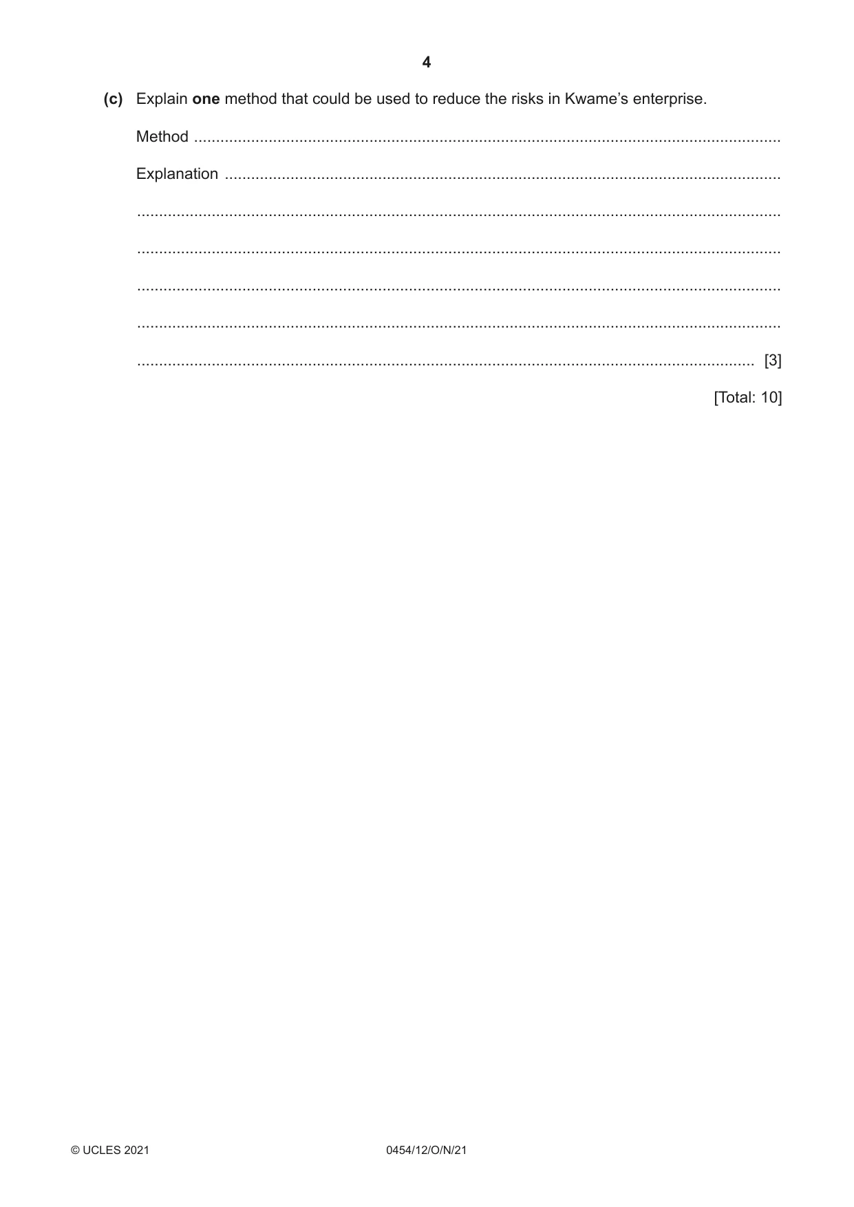Cambridge IGCSE Enterprise 0454 2021 Oct/Nov Paper 1 · Variant 2 question paper, page 4 of 16