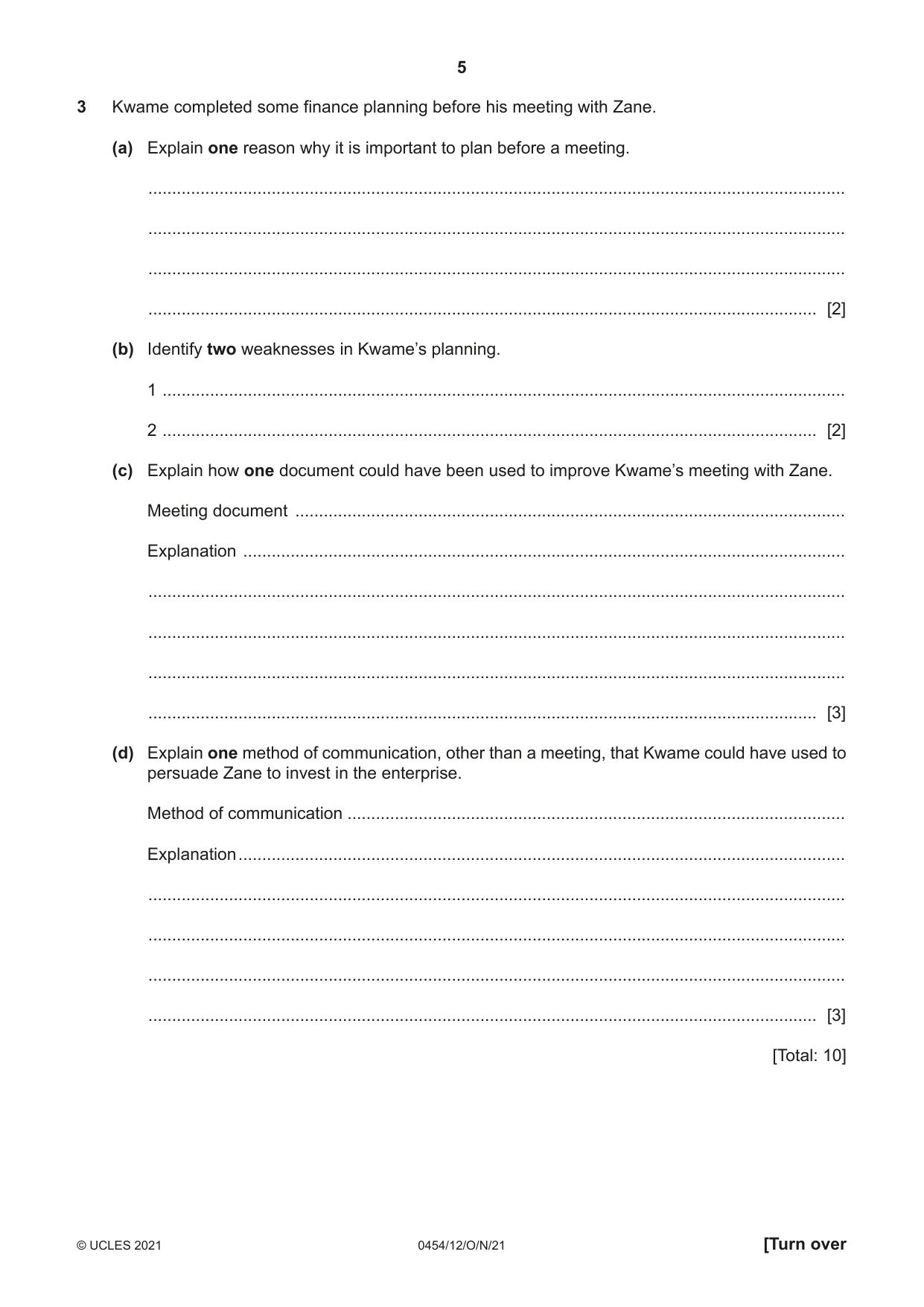 Cambridge IGCSE Enterprise 0454 2021 Oct/Nov Paper 1 · Variant 2 question paper, page 5 of 16
