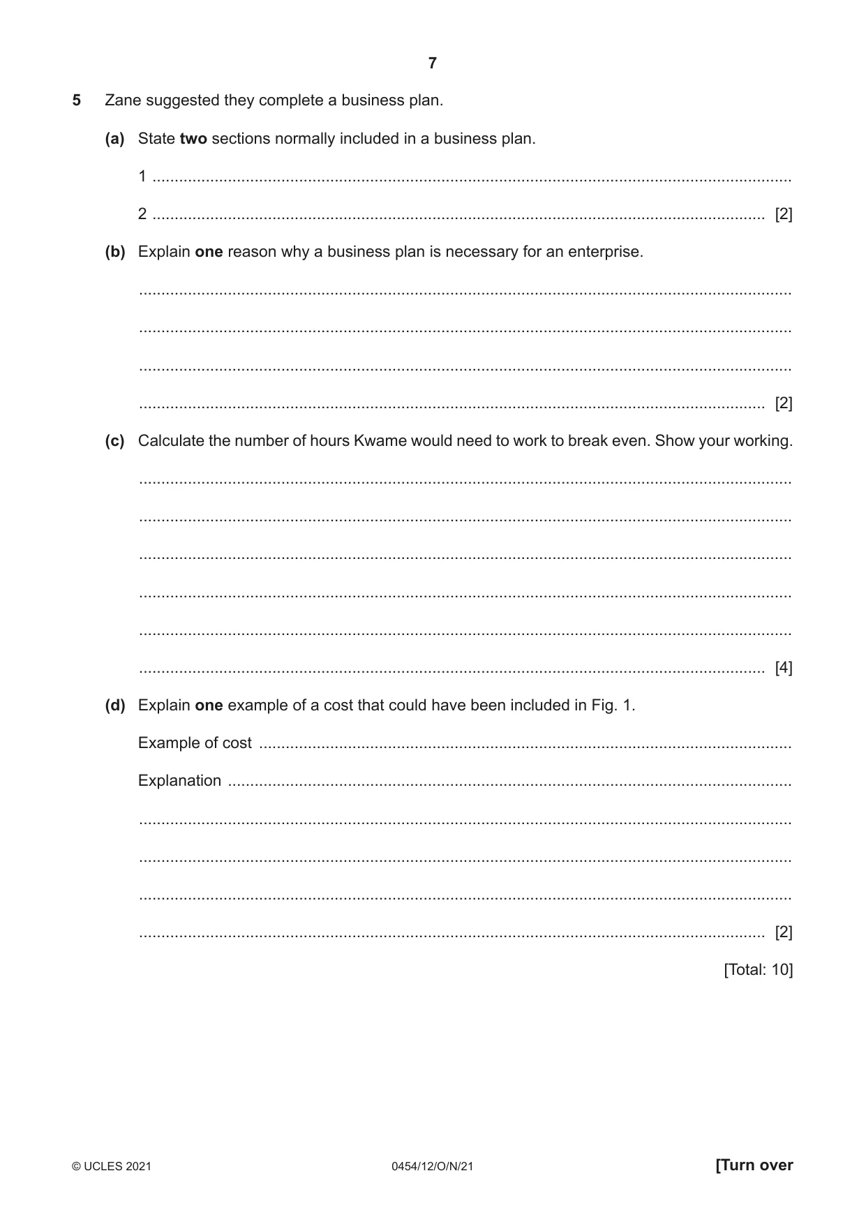 Cambridge IGCSE Enterprise 0454 2021 Oct/Nov Paper 1 · Variant 2 question paper, page 7 of 16