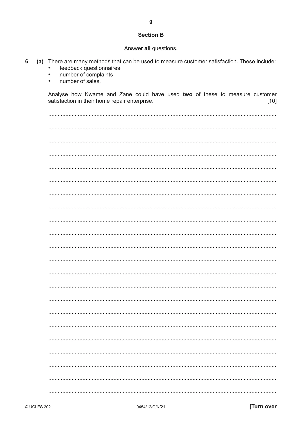 Cambridge IGCSE Enterprise 0454 2021 Oct/Nov Paper 1 · Variant 2 question paper, page 9 of 16