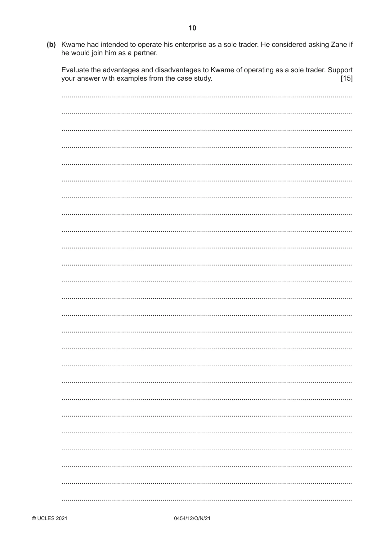 Cambridge IGCSE Enterprise 0454 2021 Oct/Nov Paper 1 · Variant 2 question paper, page 10 of 16