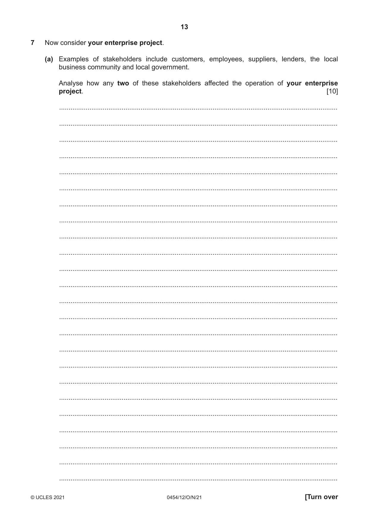 Cambridge IGCSE Enterprise 0454 2021 Oct/Nov Paper 1 · Variant 2 question paper, page 13 of 16
