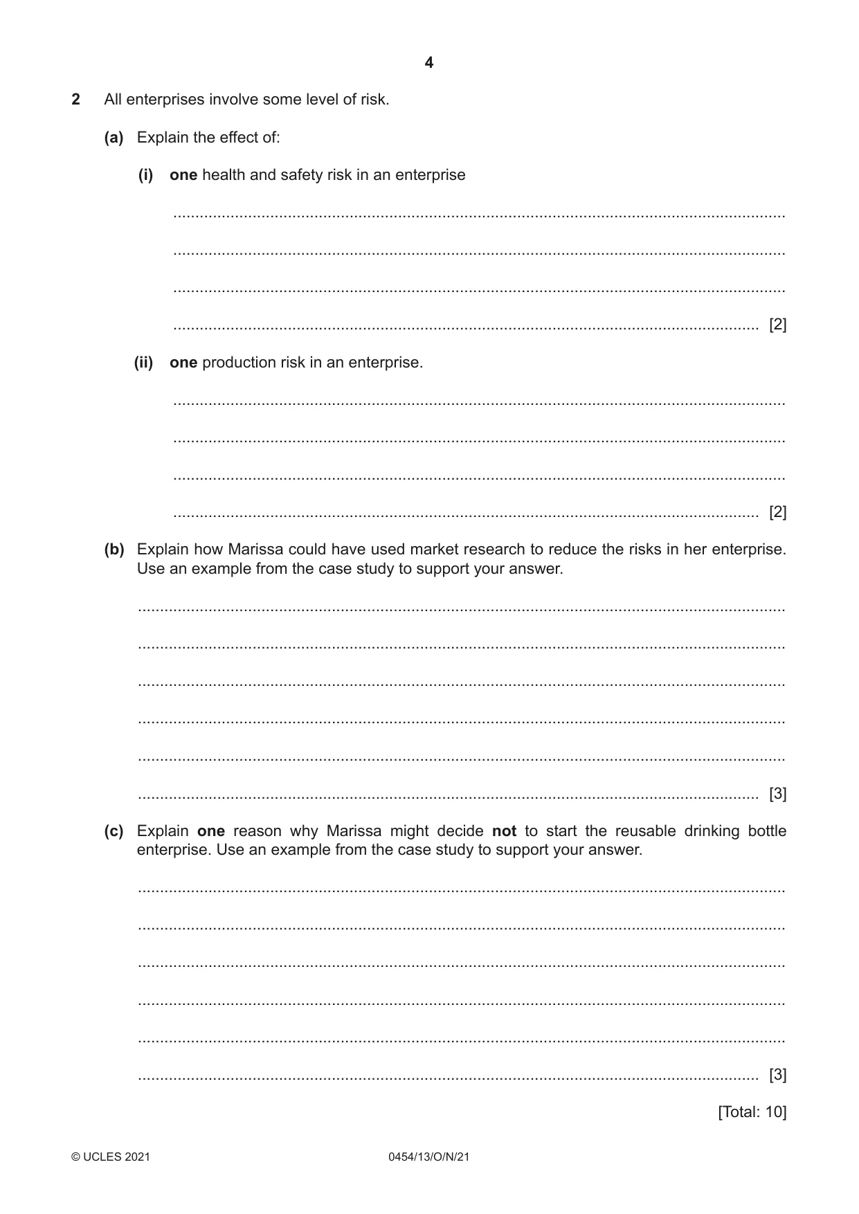 Cambridge IGCSE Enterprise 0454 2021 Oct/Nov Paper 1 · Variant 3 question paper, page 4 of 16