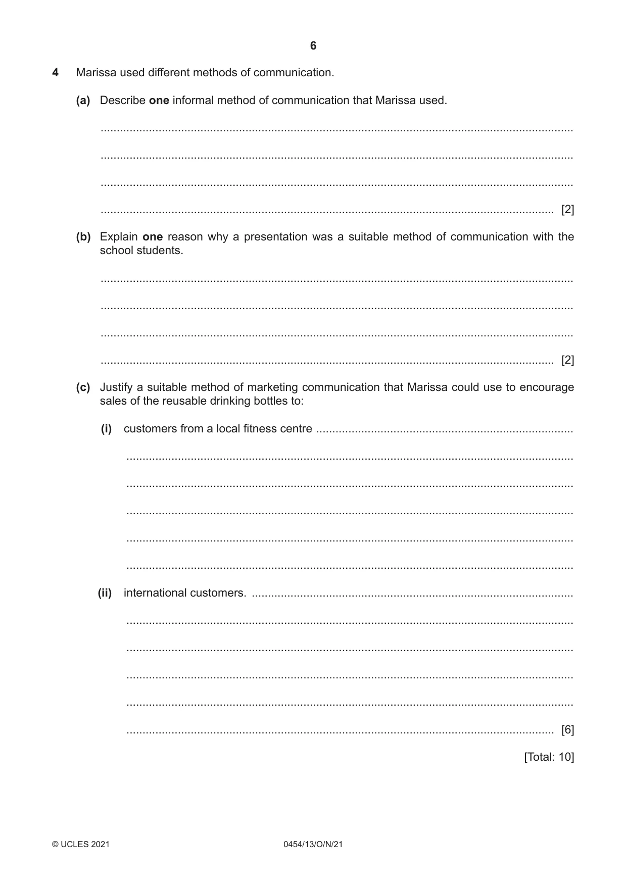 Cambridge IGCSE Enterprise 0454 2021 Oct/Nov Paper 1 · Variant 3 question paper, page 6 of 16
