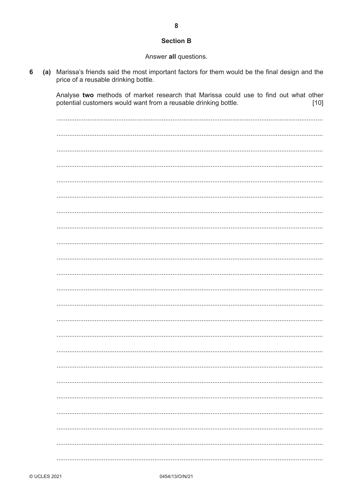 Cambridge IGCSE Enterprise 0454 2021 Oct/Nov Paper 1 · Variant 3 question paper, page 8 of 16