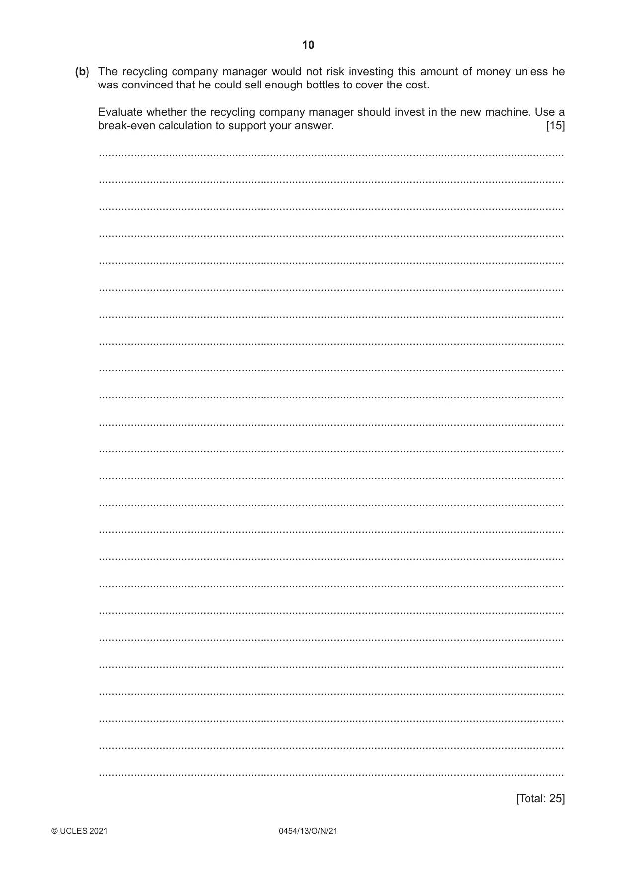 Cambridge IGCSE Enterprise 0454 2021 Oct/Nov Paper 1 · Variant 3 question paper, page 10 of 16