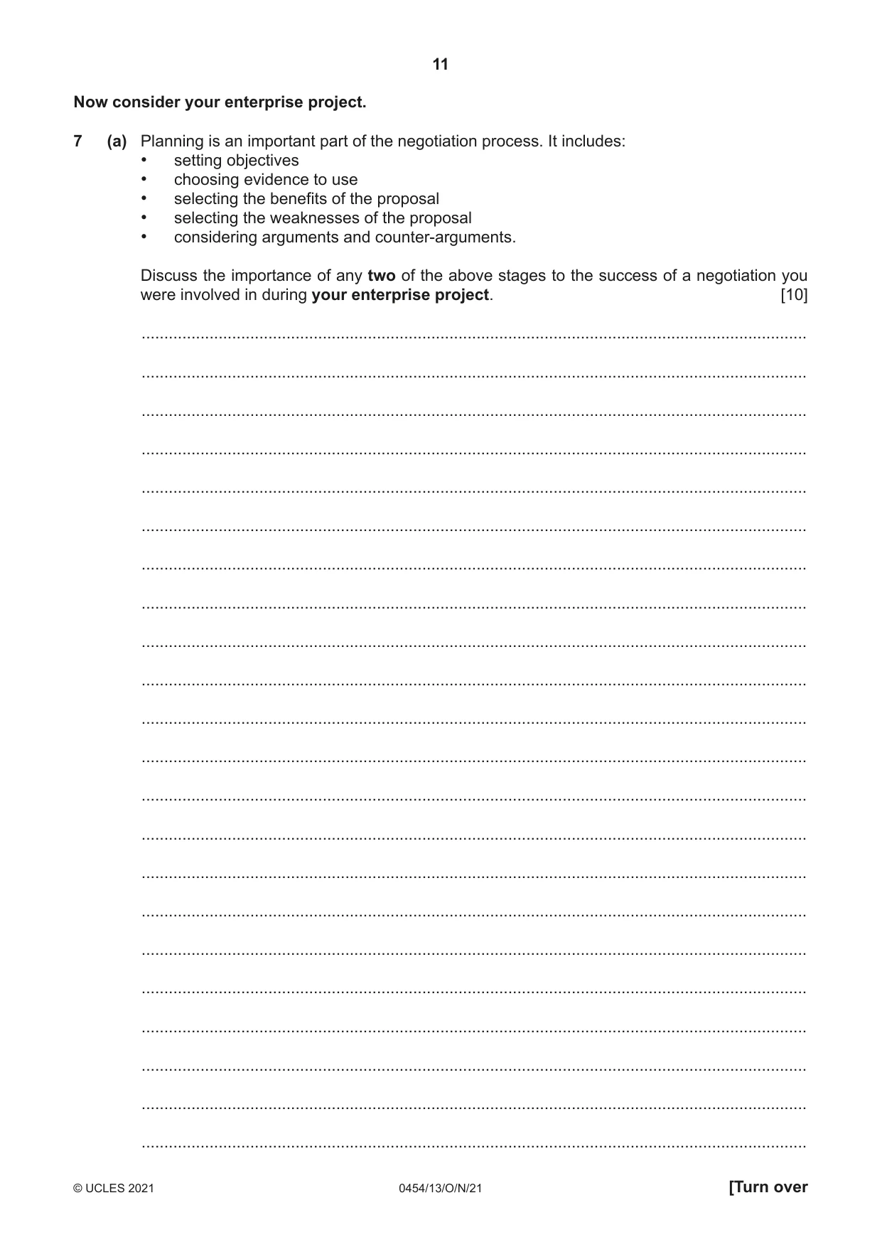 Cambridge IGCSE Enterprise 0454 2021 Oct/Nov Paper 1 · Variant 3 question paper, page 11 of 16
