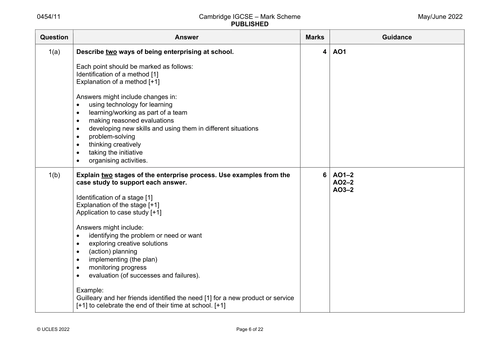 Mark scheme, page 6 of 22