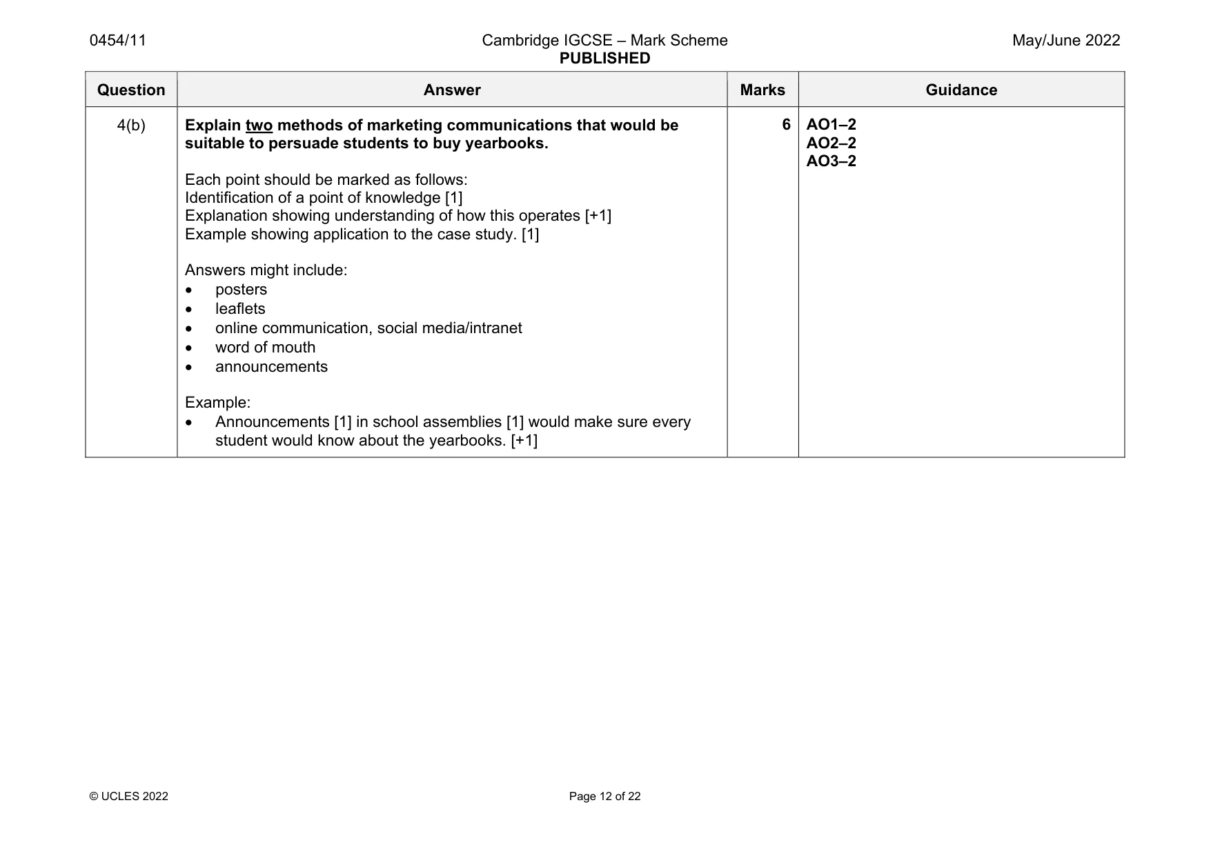 Mark scheme, page 12 of 22