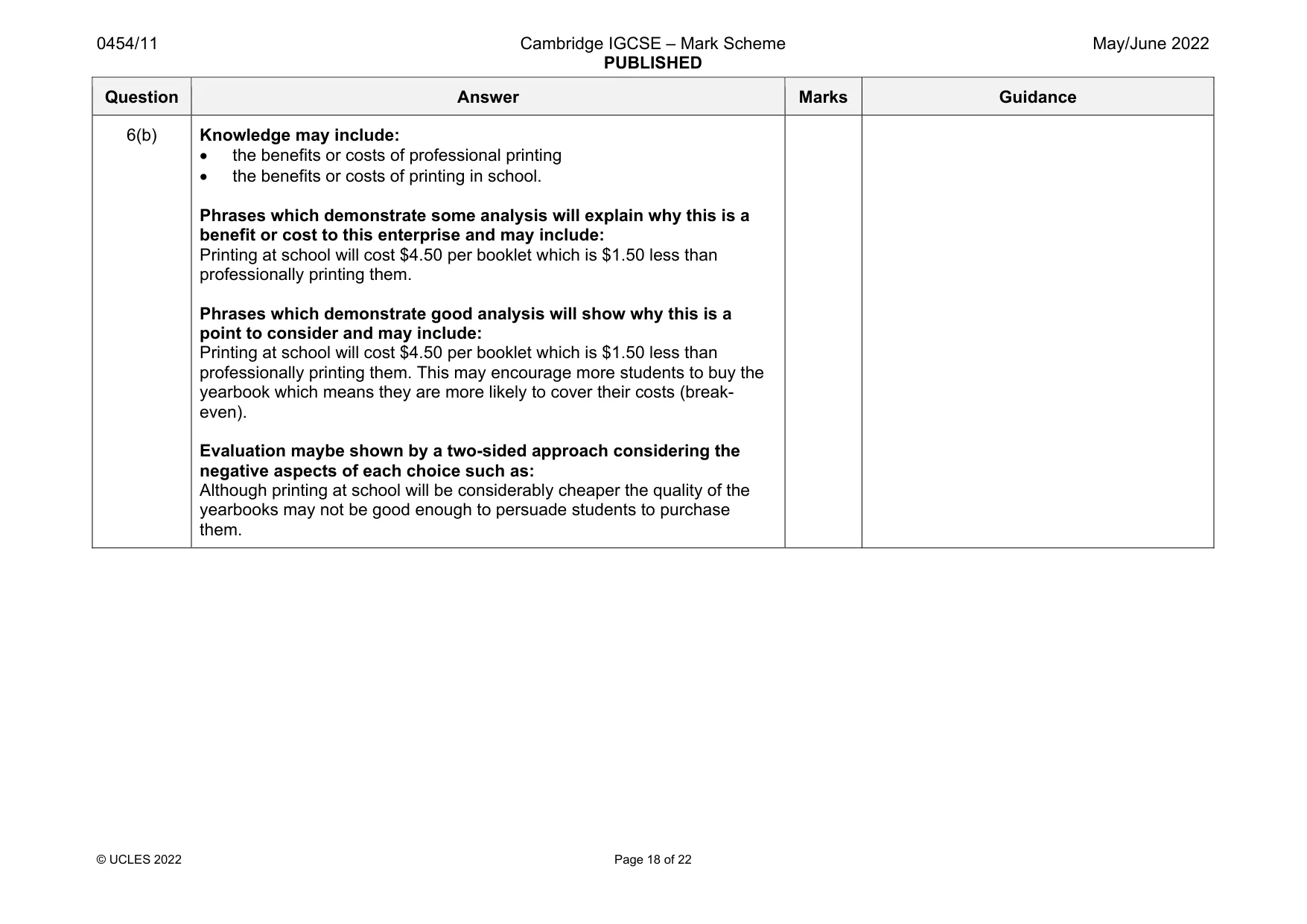 Mark scheme, page 18 of 22