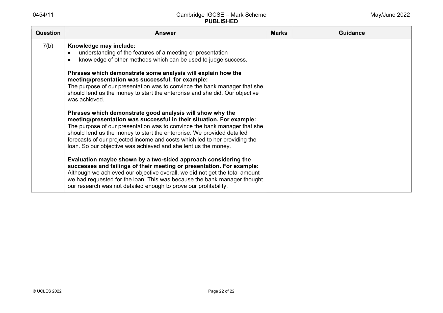 Mark scheme, page 22 of 22