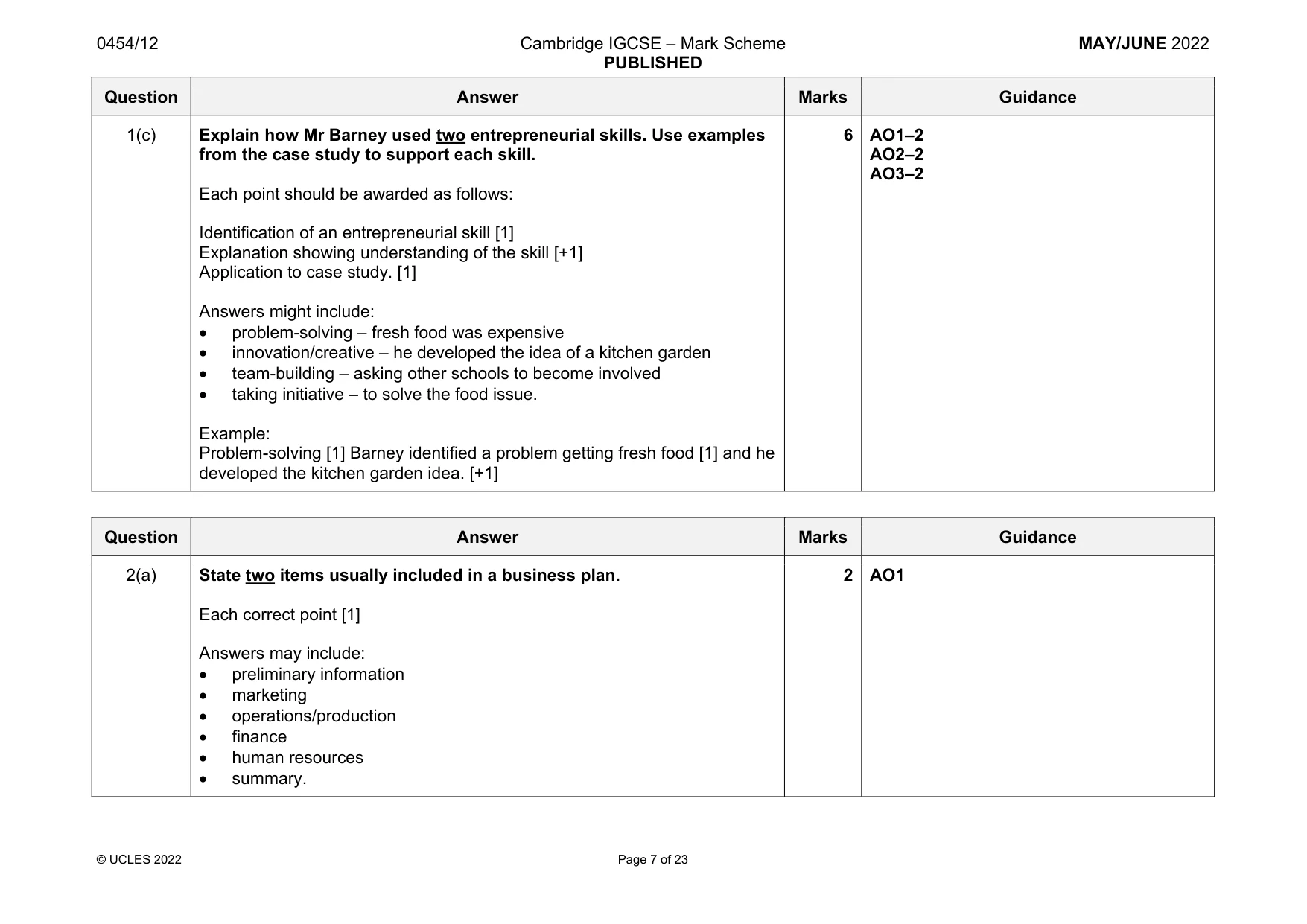 Mark scheme, page 7 of 23