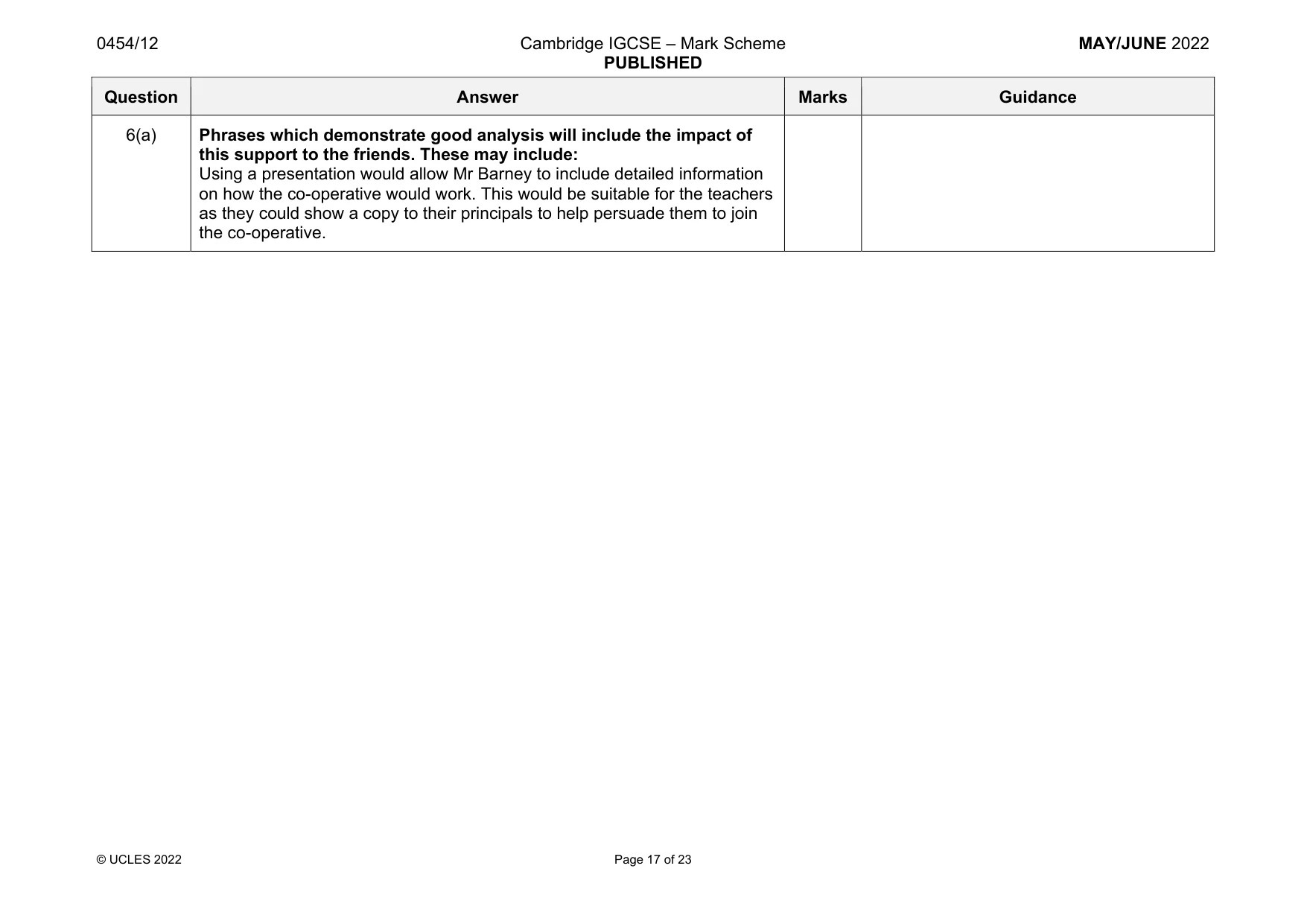 Mark scheme, page 17 of 23