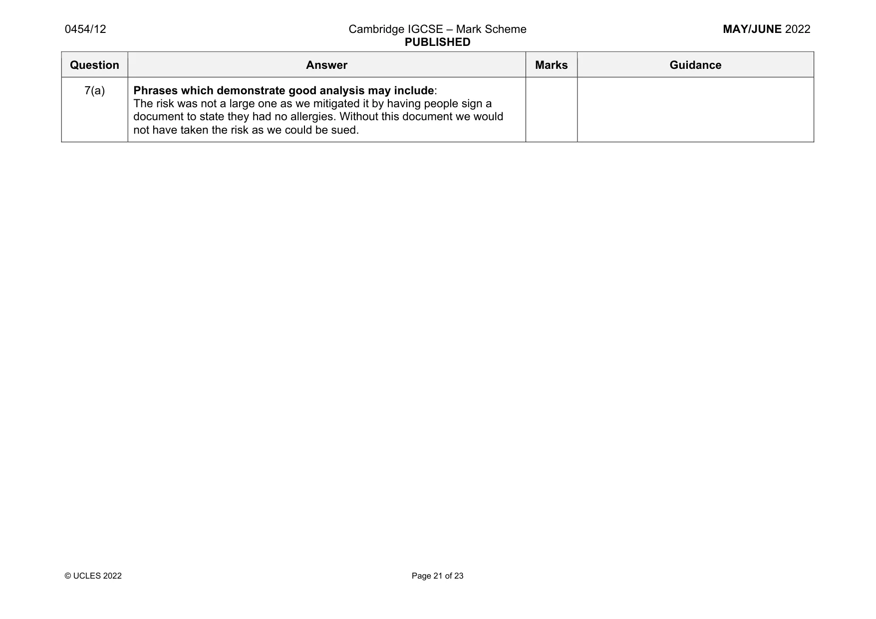 Mark scheme, page 21 of 23