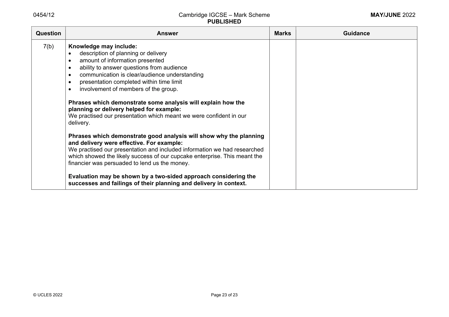 Mark scheme, page 23 of 23