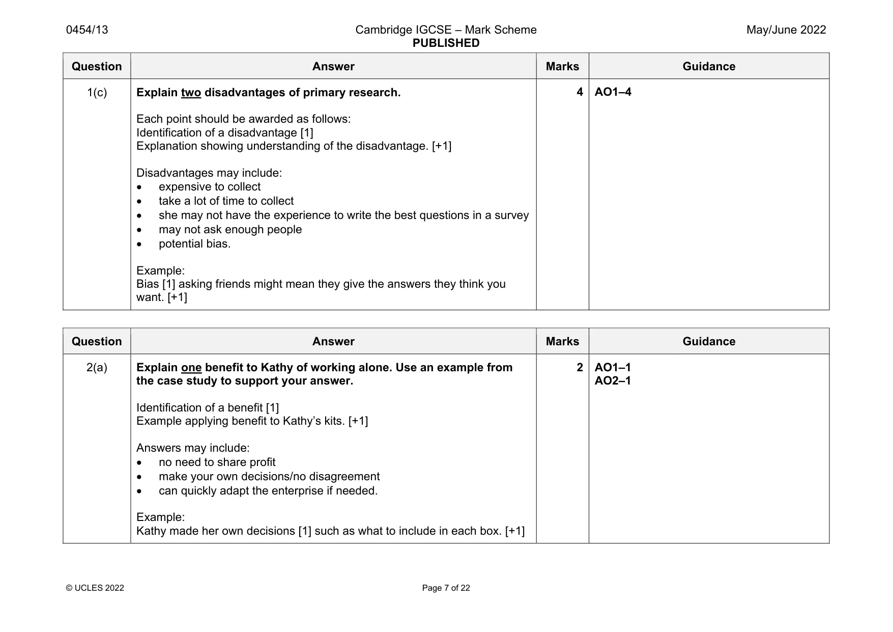 Mark scheme, page 7 of 22