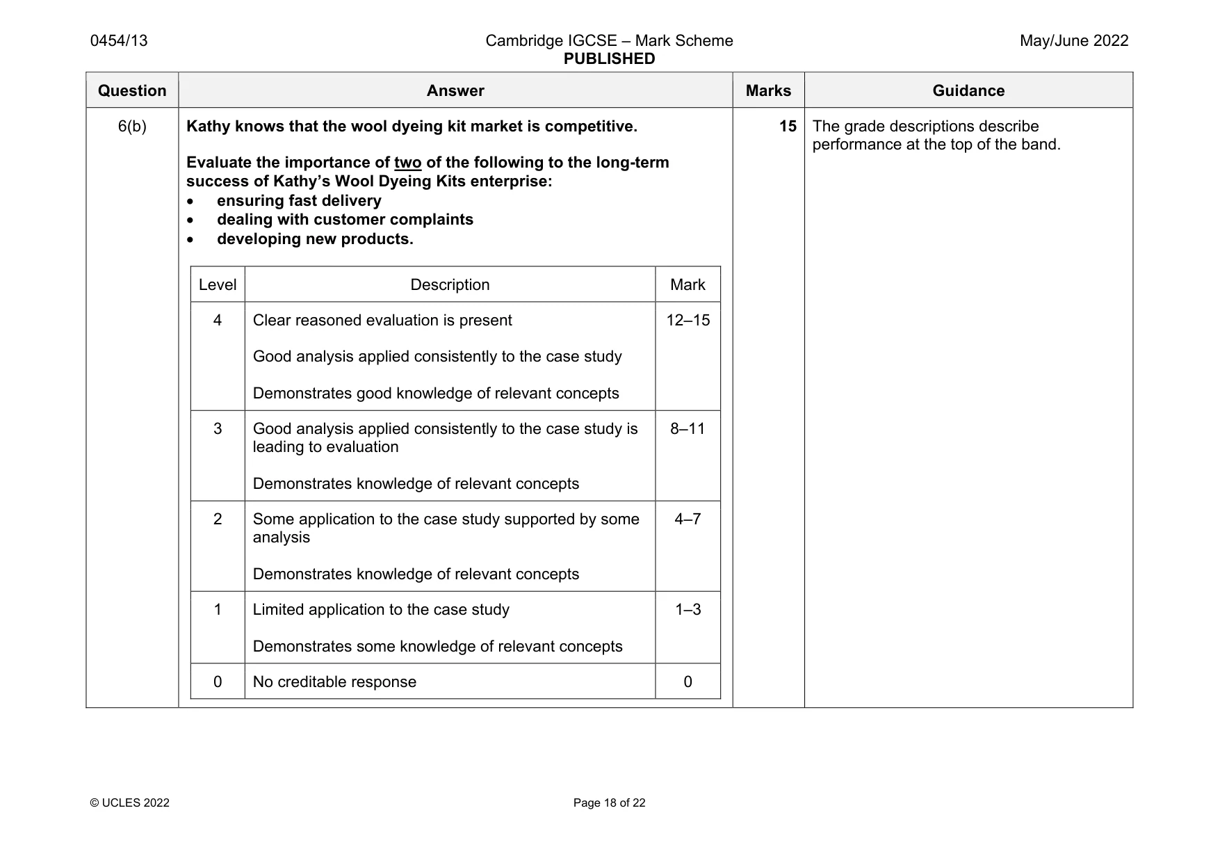 Mark scheme, page 18 of 22