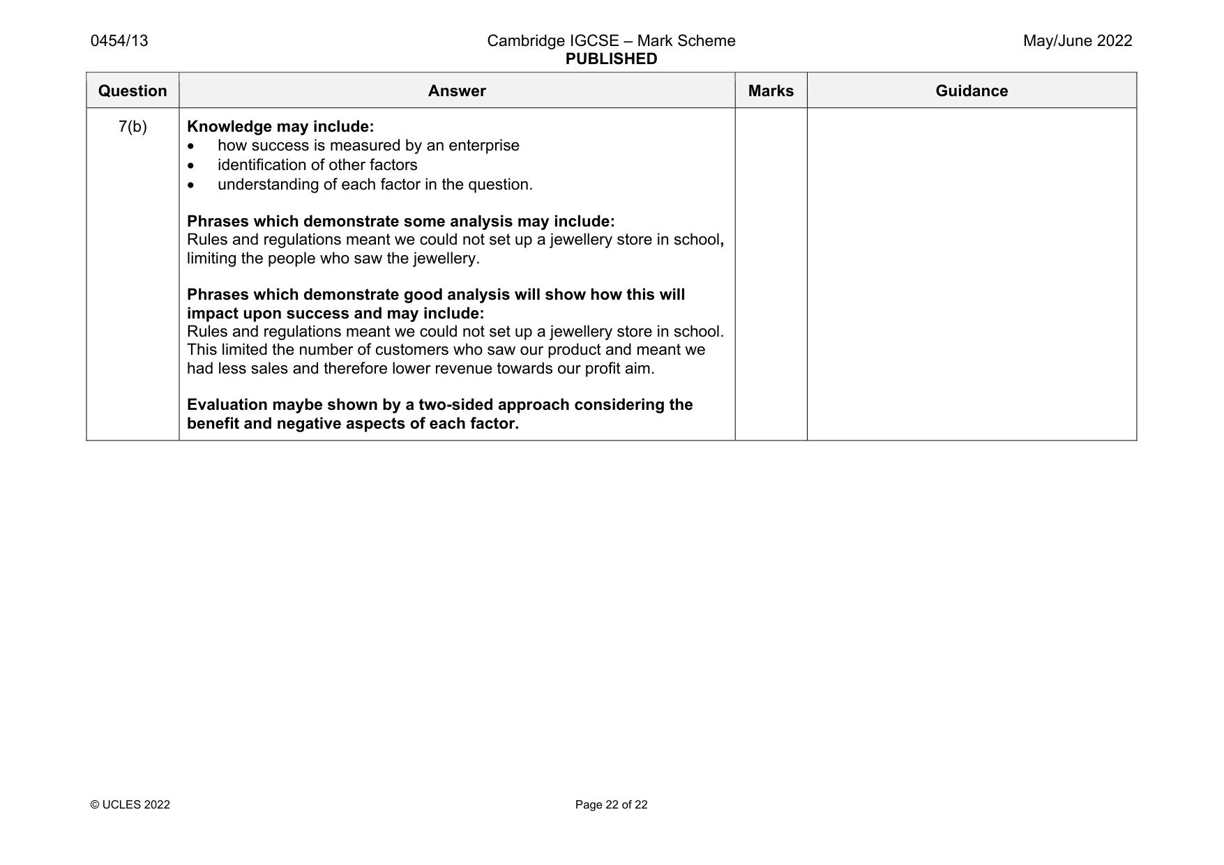Mark scheme, page 22 of 22