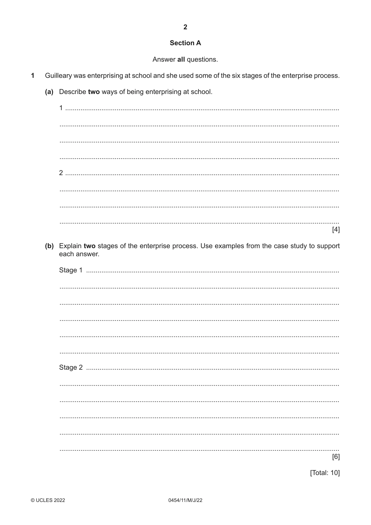Cambridge IGCSE Enterprise 0454 2022 May/June Paper 1 · Variant 1 question paper, page 2 of 16