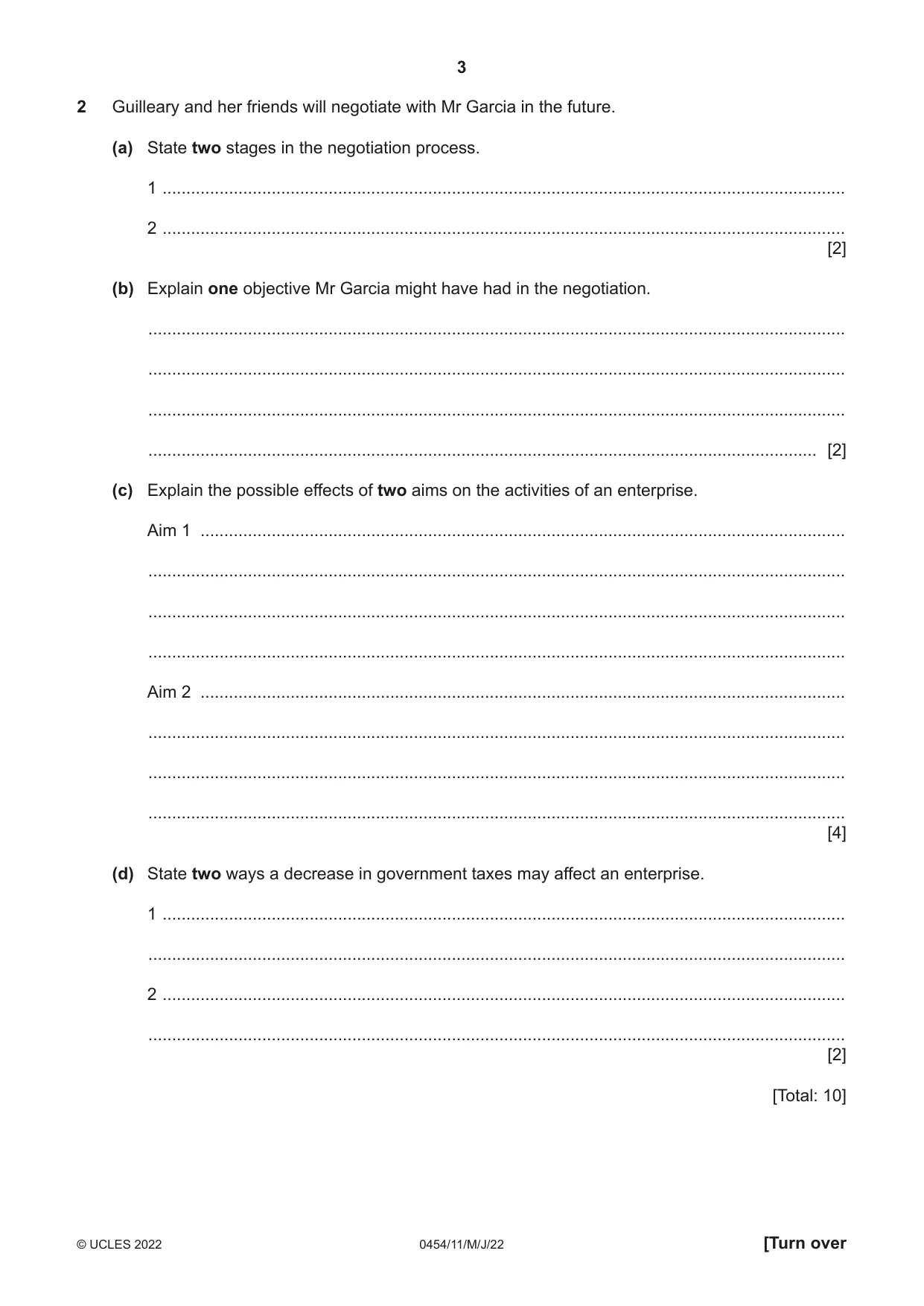 Cambridge IGCSE Enterprise 0454 2022 May/June Paper 1 · Variant 1 question paper, page 3 of 16