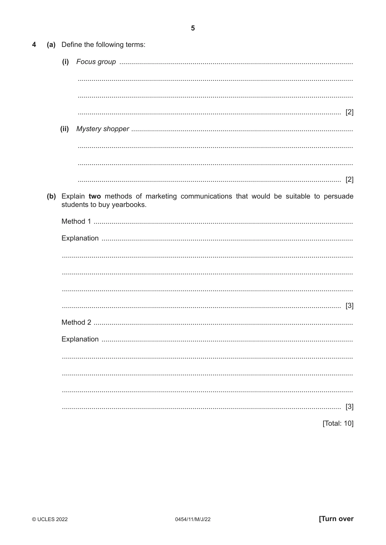 Cambridge IGCSE Enterprise 0454 2022 May/June Paper 1 · Variant 1 question paper, page 5 of 16