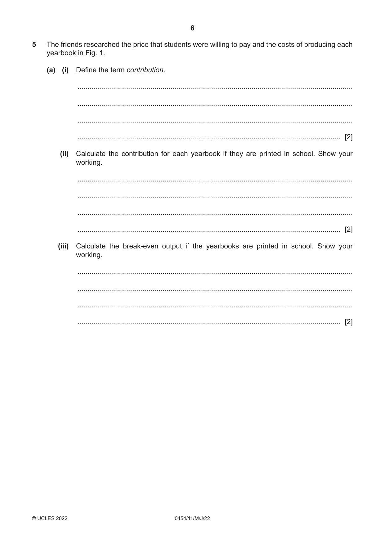Cambridge IGCSE Enterprise 0454 2022 May/June Paper 1 · Variant 1 question paper, page 6 of 16