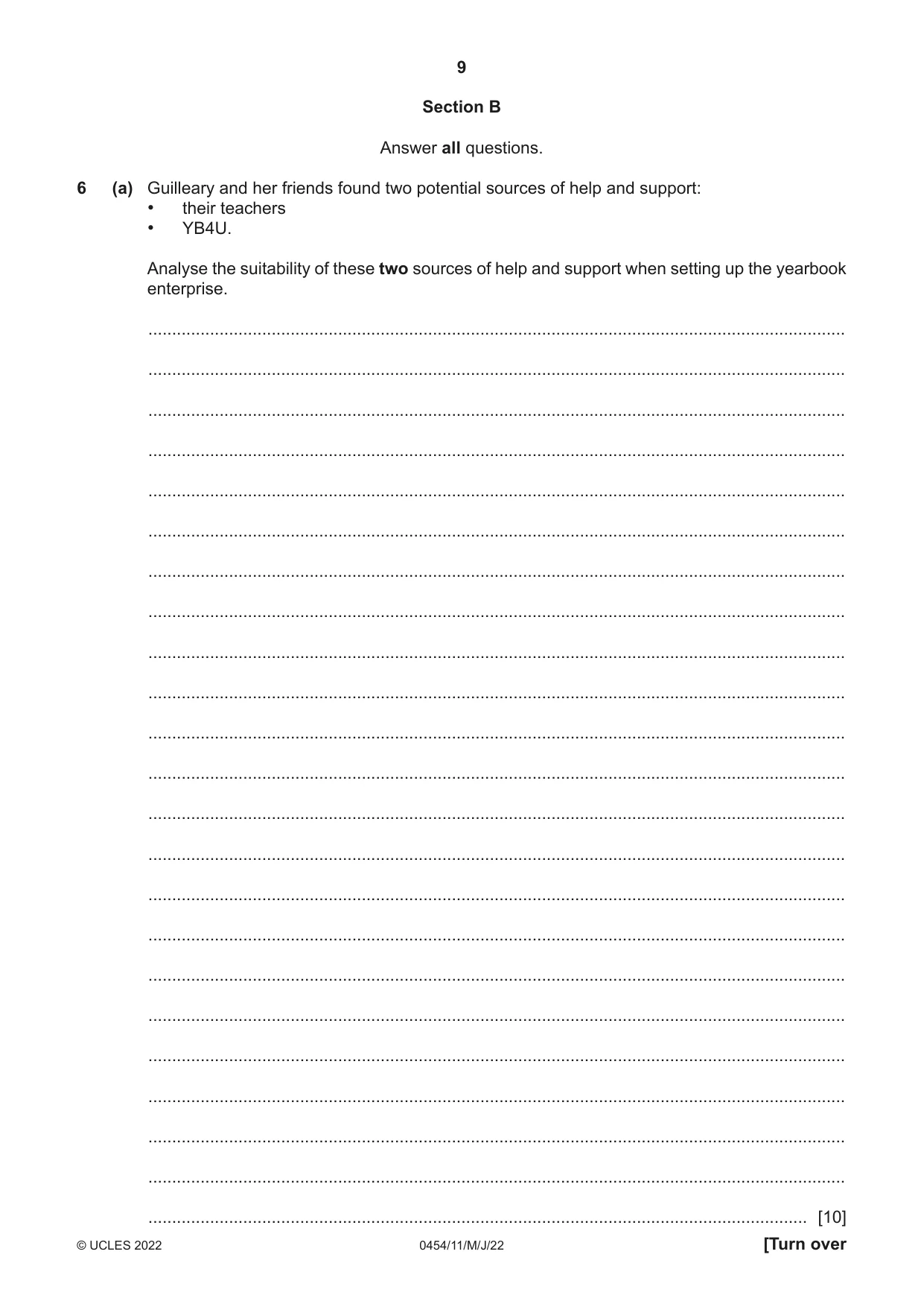 Cambridge IGCSE Enterprise 0454 2022 May/June Paper 1 · Variant 1 question paper, page 9 of 16