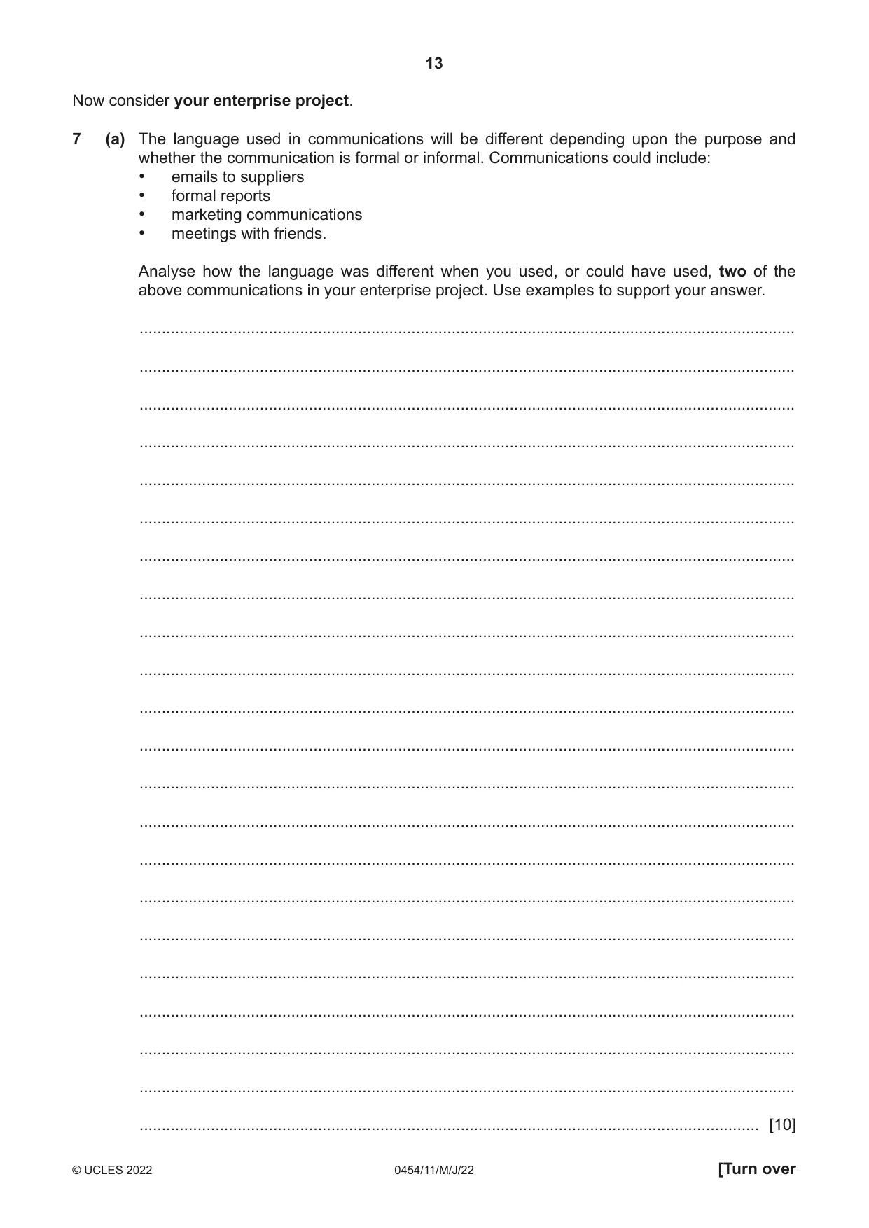 Cambridge IGCSE Enterprise 0454 2022 May/June Paper 1 · Variant 1 question paper, page 13 of 16