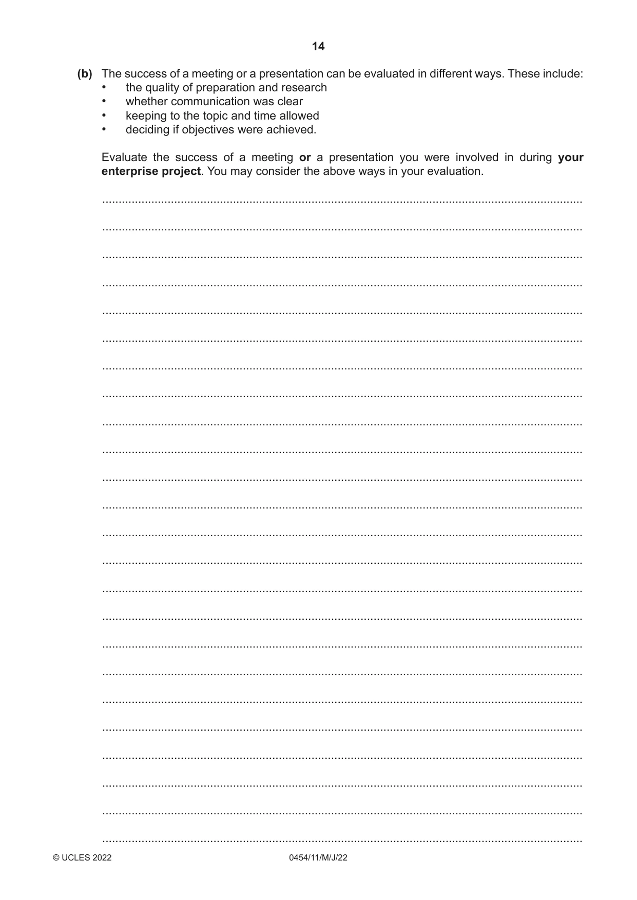 Cambridge IGCSE Enterprise 0454 2022 May/June Paper 1 · Variant 1 question paper, page 14 of 16