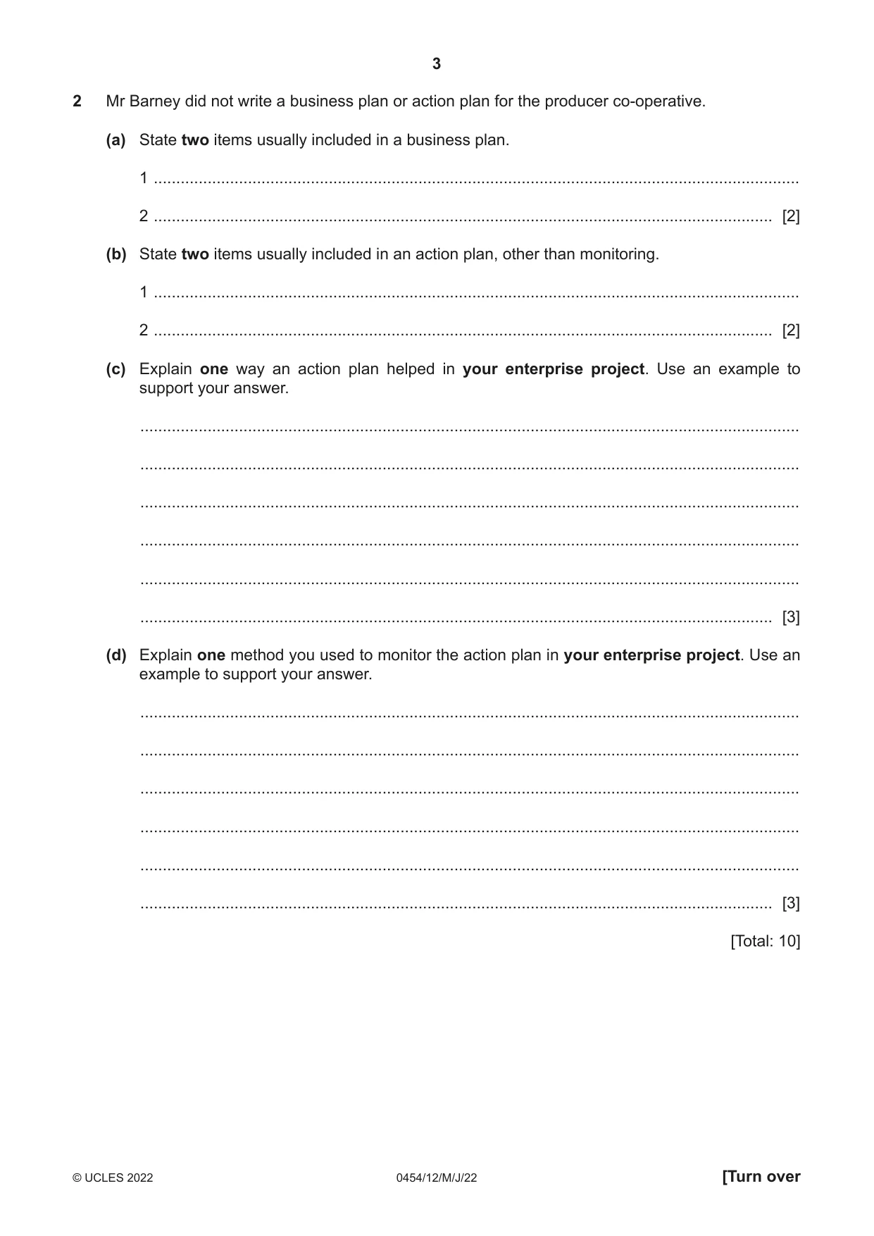 Cambridge IGCSE Enterprise 0454 2022 May/June Paper 1 · Variant 2 question paper, page 3 of 12