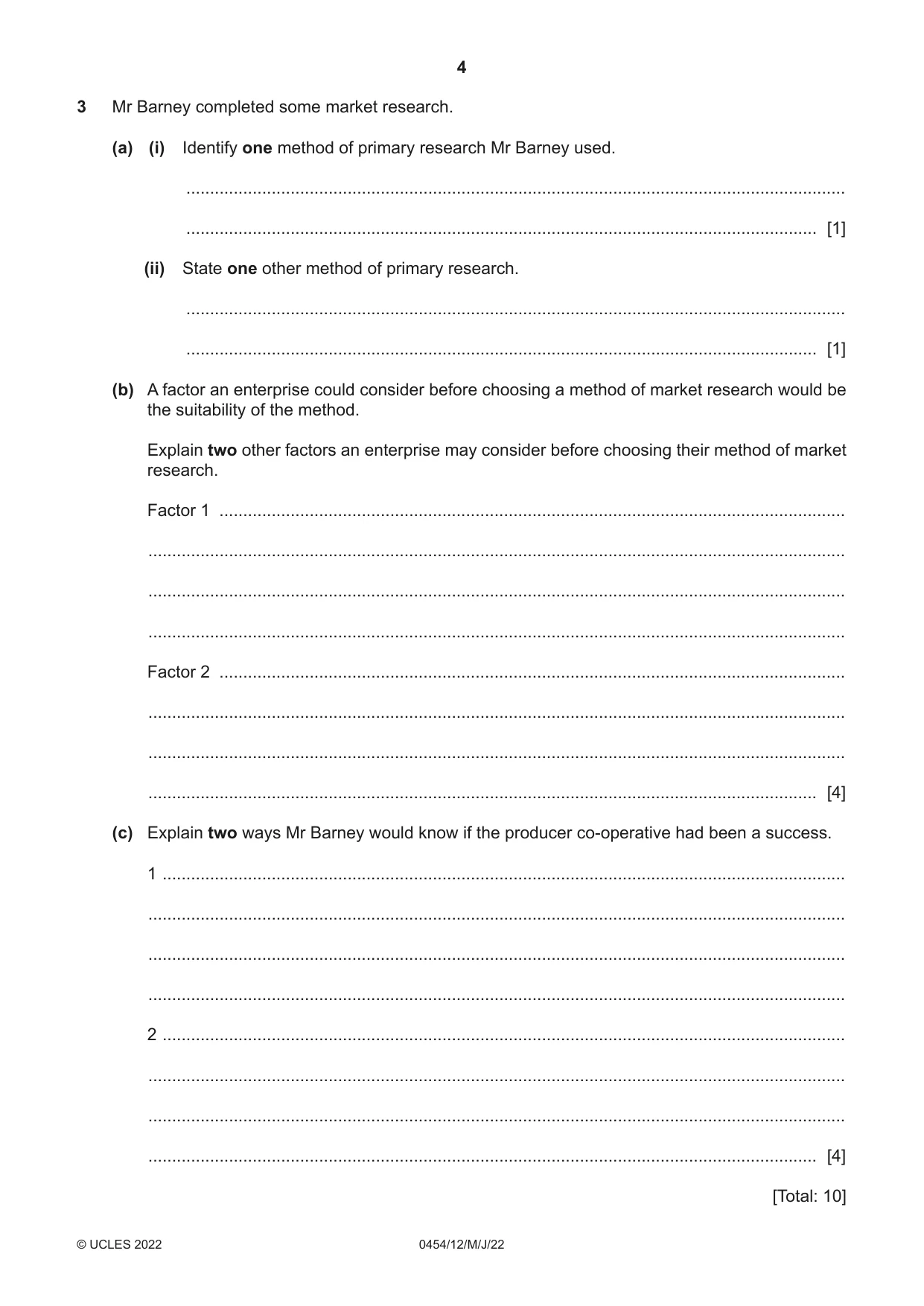 Cambridge IGCSE Enterprise 0454 2022 May/June Paper 1 · Variant 2 question paper, page 4 of 12