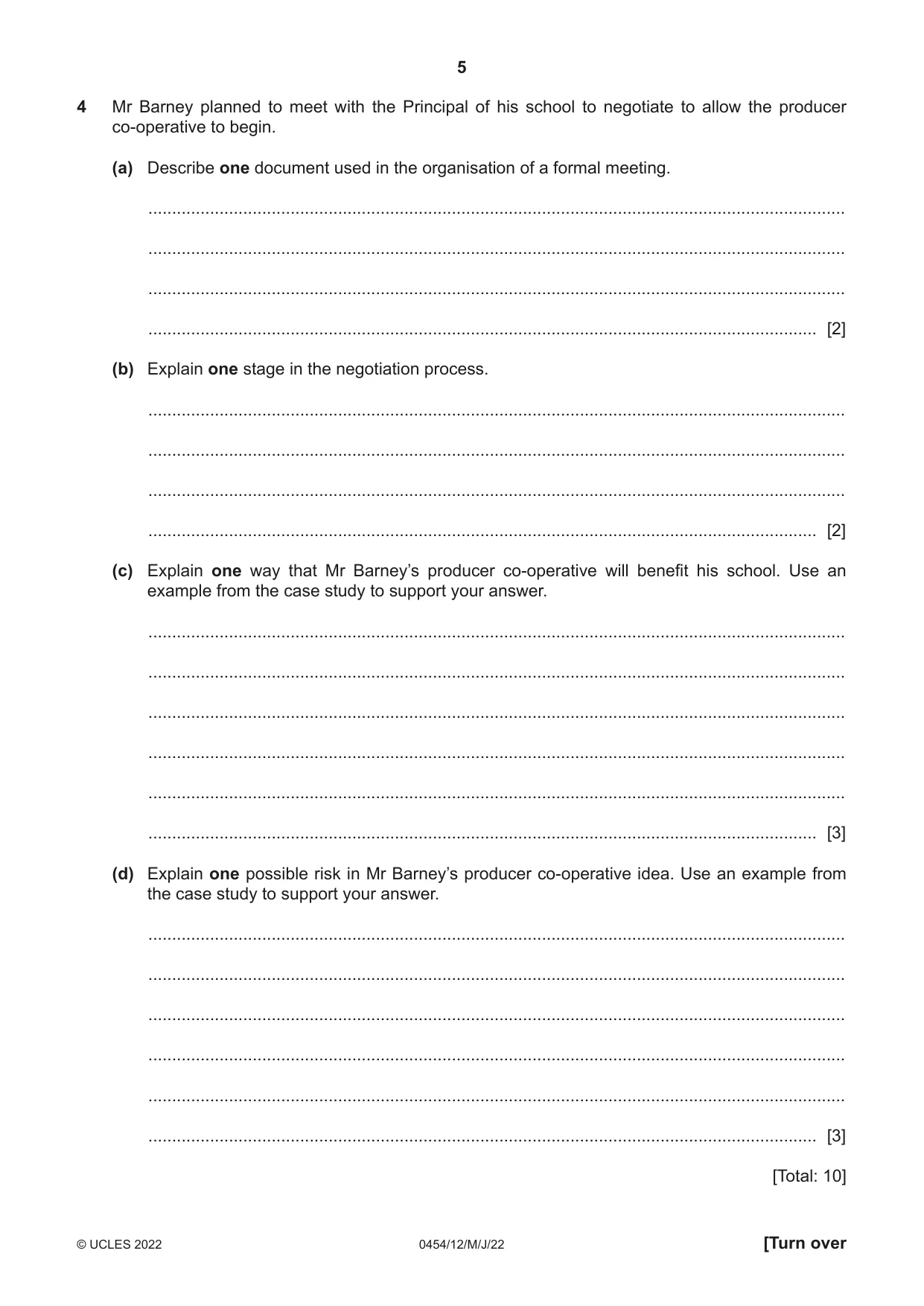 Cambridge IGCSE Enterprise 0454 2022 May/June Paper 1 · Variant 2 question paper, page 5 of 12