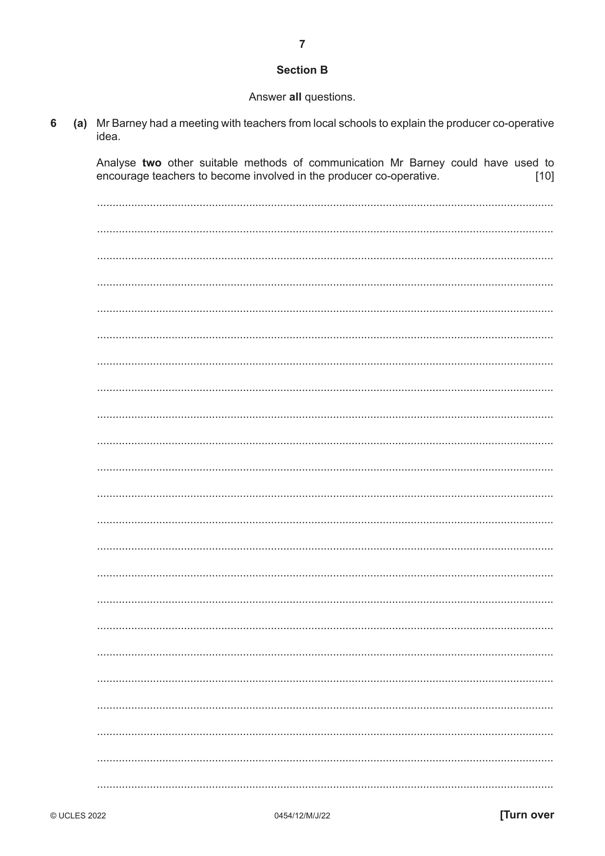 Cambridge IGCSE Enterprise 0454 2022 May/June Paper 1 · Variant 2 question paper, page 7 of 12